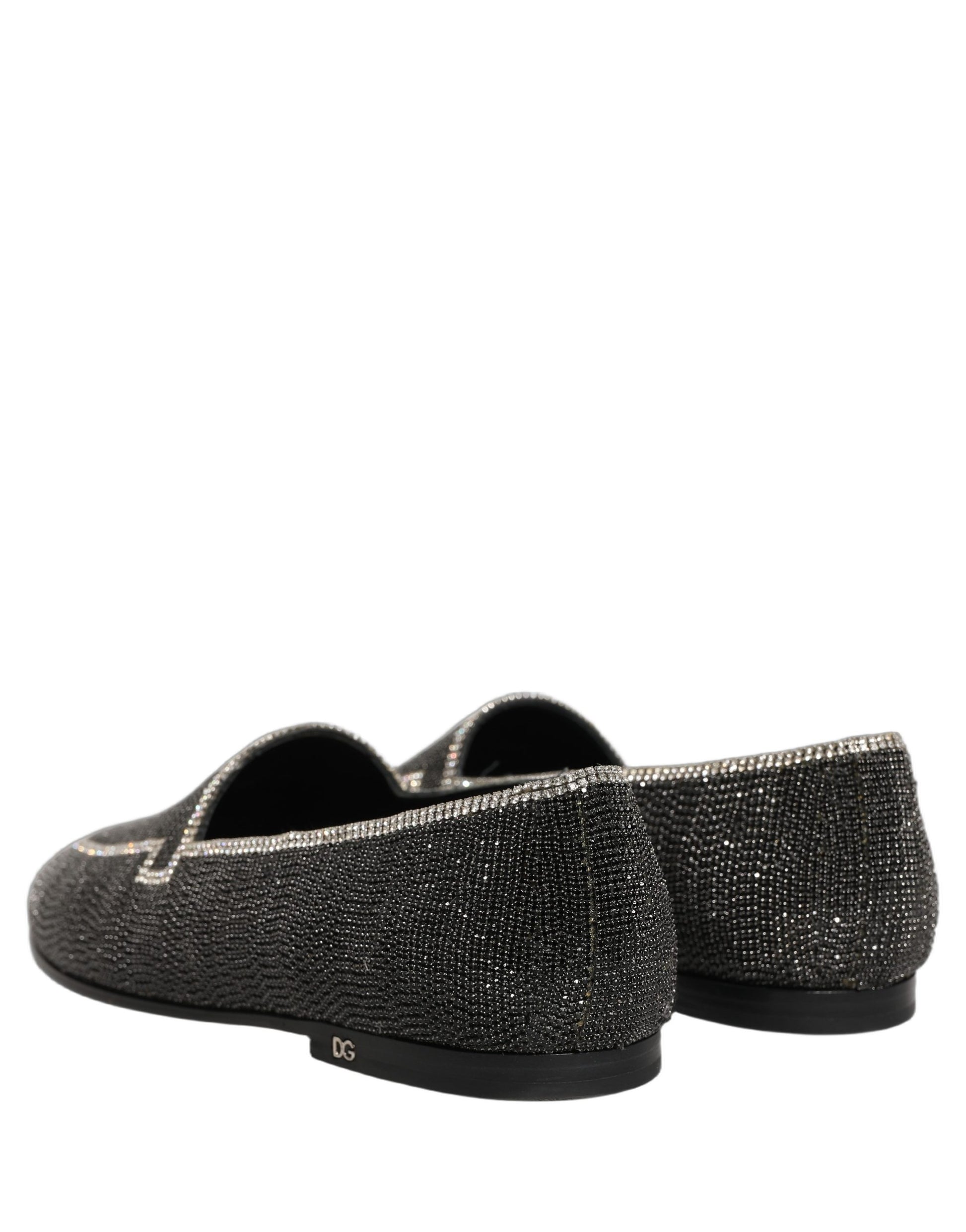 Dolce & Gabbana Black Crystal Embellished Men Loafers Shoes