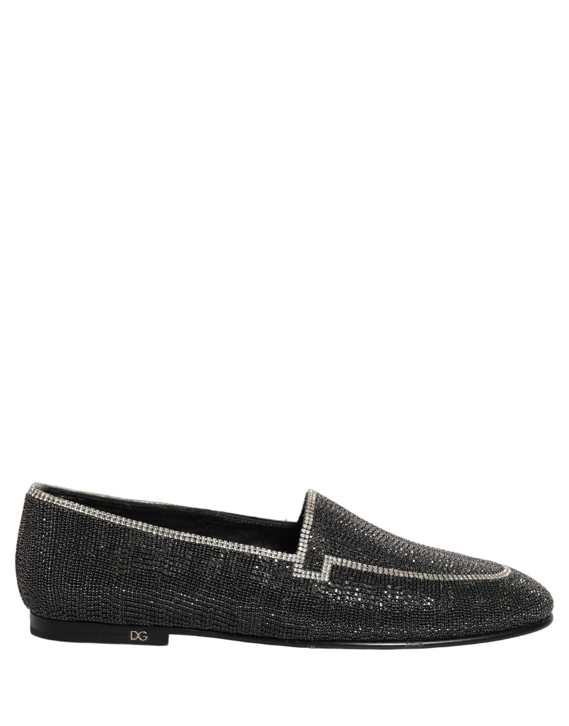 Dolce & Gabbana Black Crystal Embellished Men Loafers Shoes