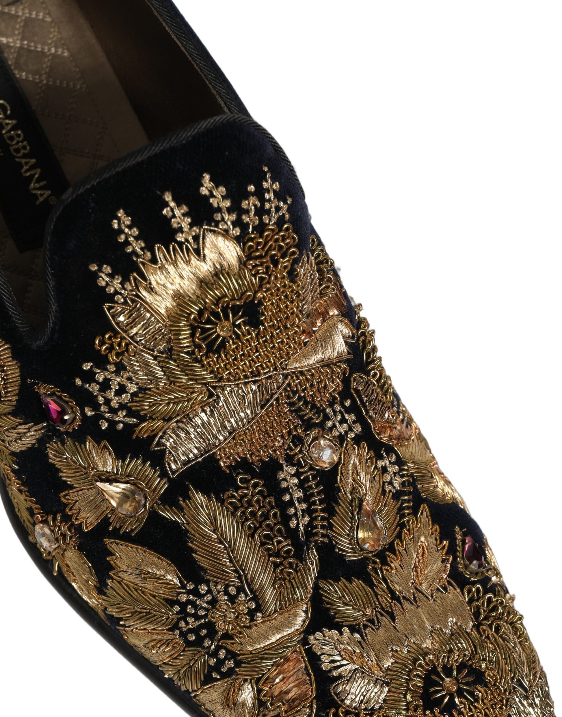 Chaussures mocassins Dolce & Gabbana noires à broderies dorées