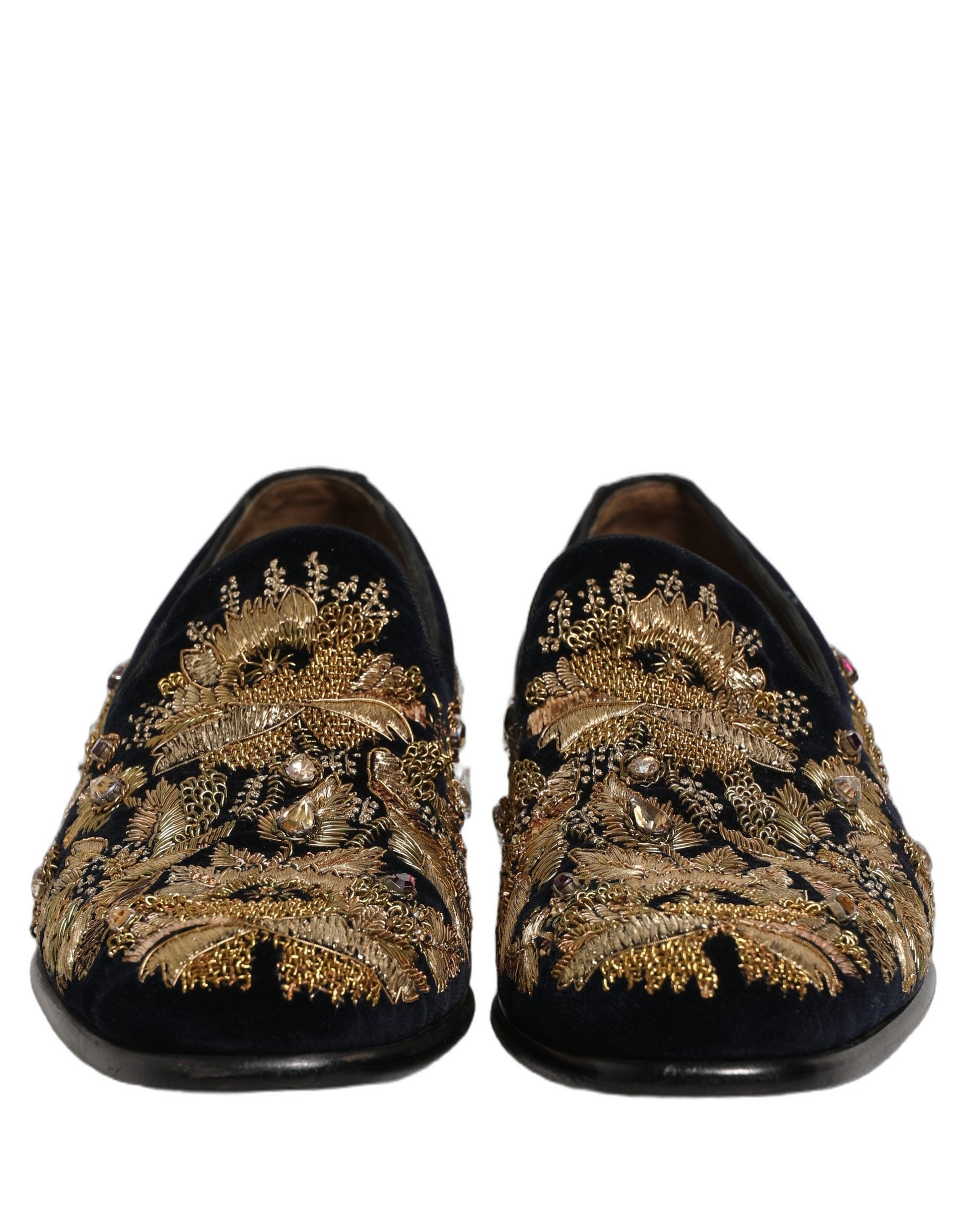 Chaussures mocassins Dolce & Gabbana noires à broderies dorées