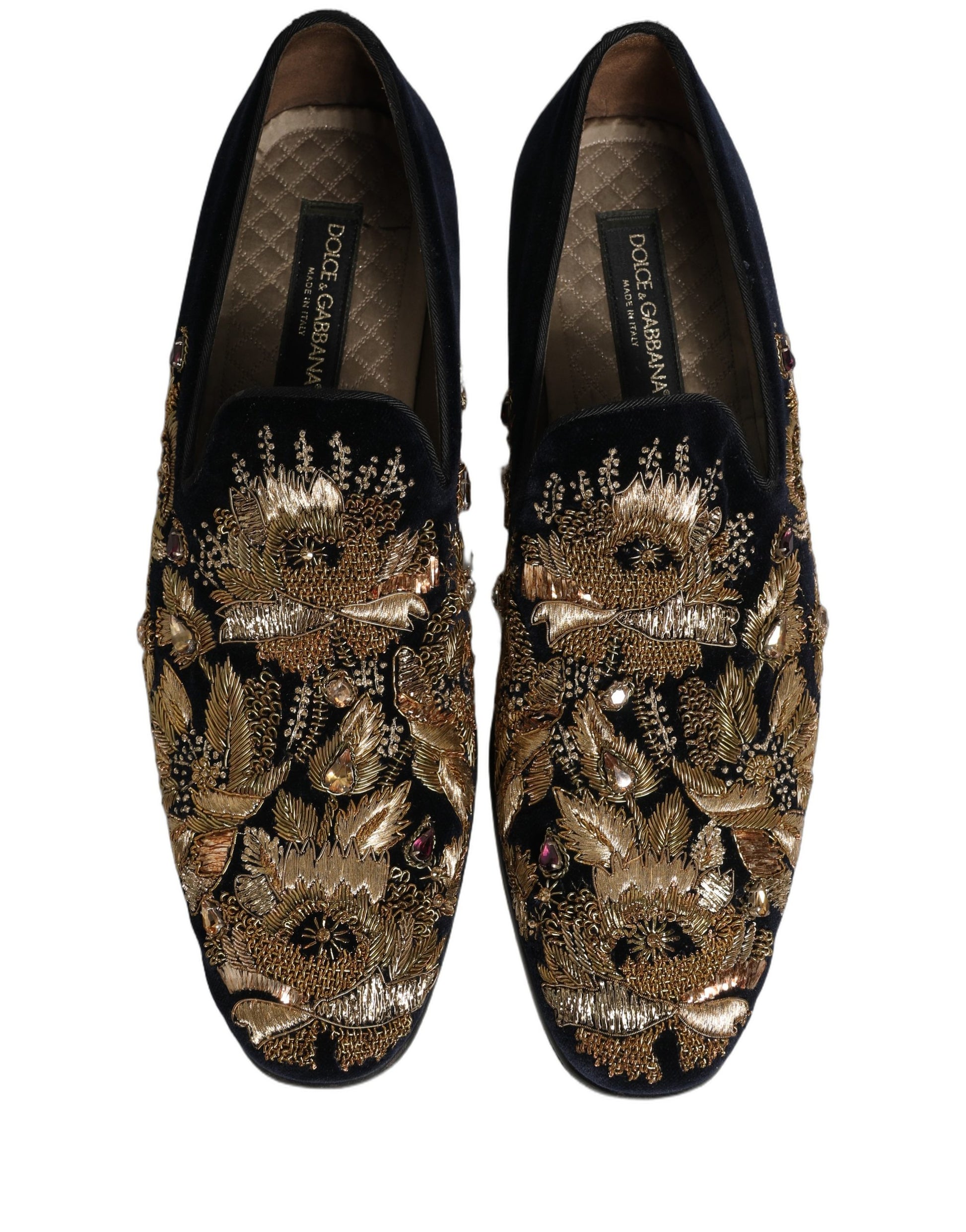 Chaussures mocassins Dolce & Gabbana noires à broderies dorées