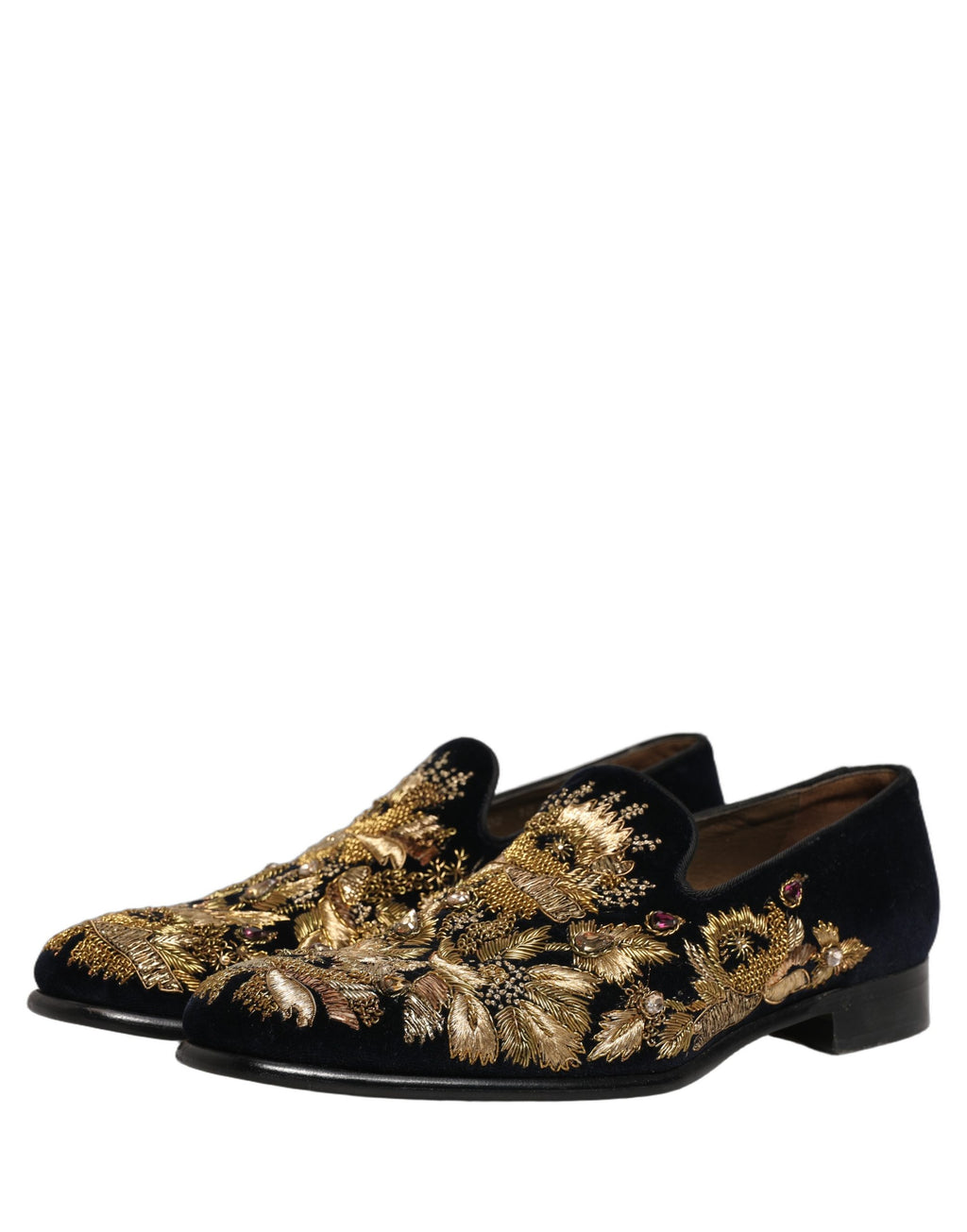 Chaussures mocassins Dolce & Gabbana noires à broderies dorées