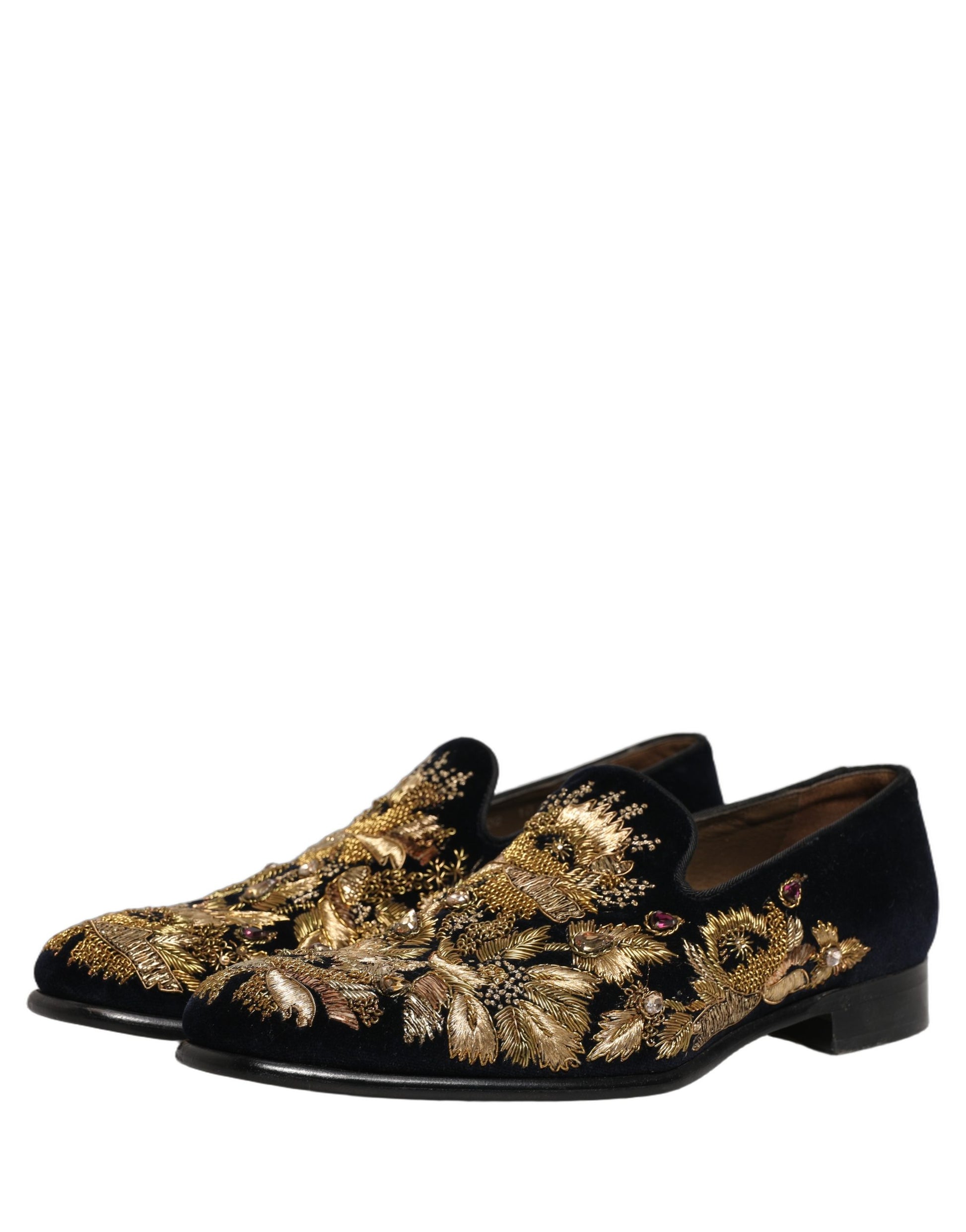 Chaussures mocassins Dolce & Gabbana noires à broderies dorées