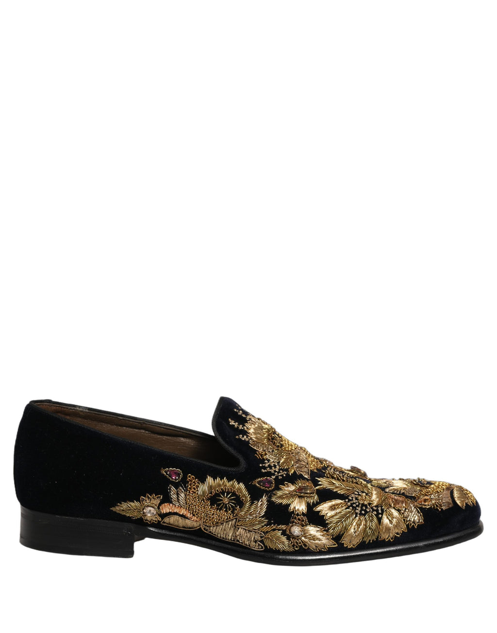 Chaussures mocassins Dolce & Gabbana noires à broderies dorées