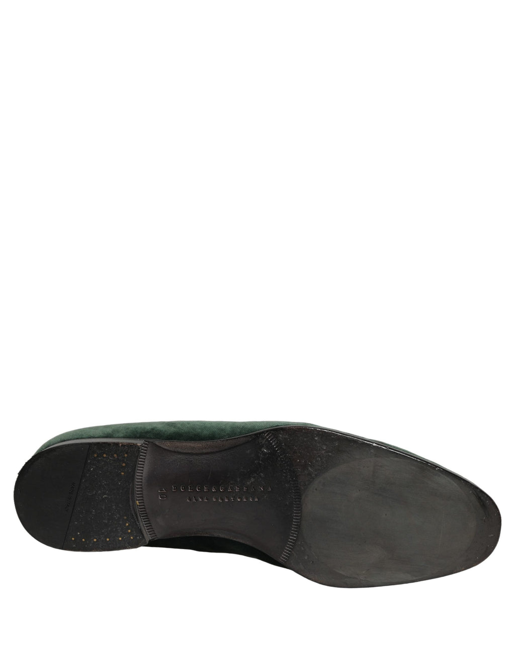 Dolce & Gabbana Grüne Samt verzierte Kleid Loafer Schuhe
