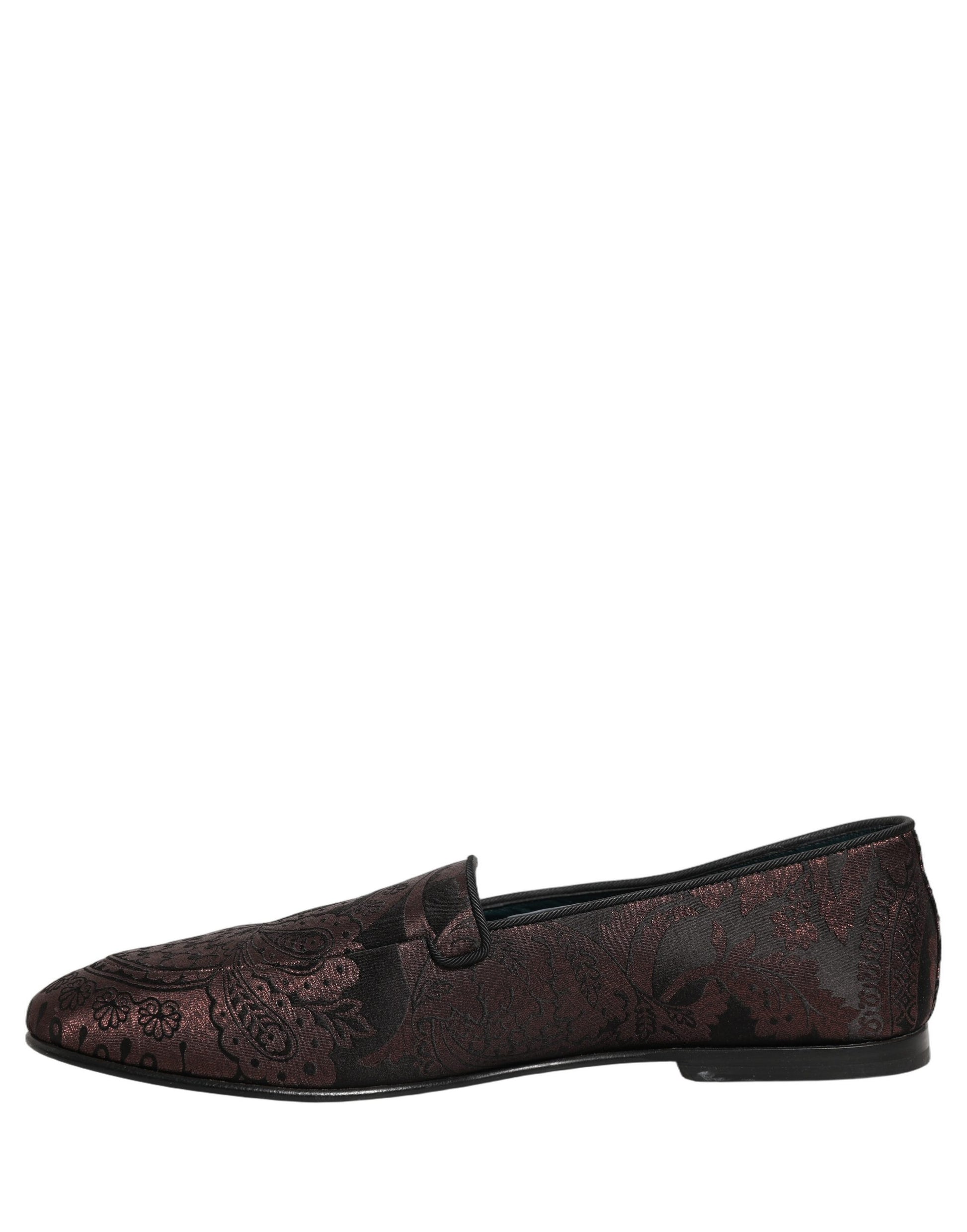 Dolce & Gabbana Maroon Jacquard Leather Slip On Loafers Shoes