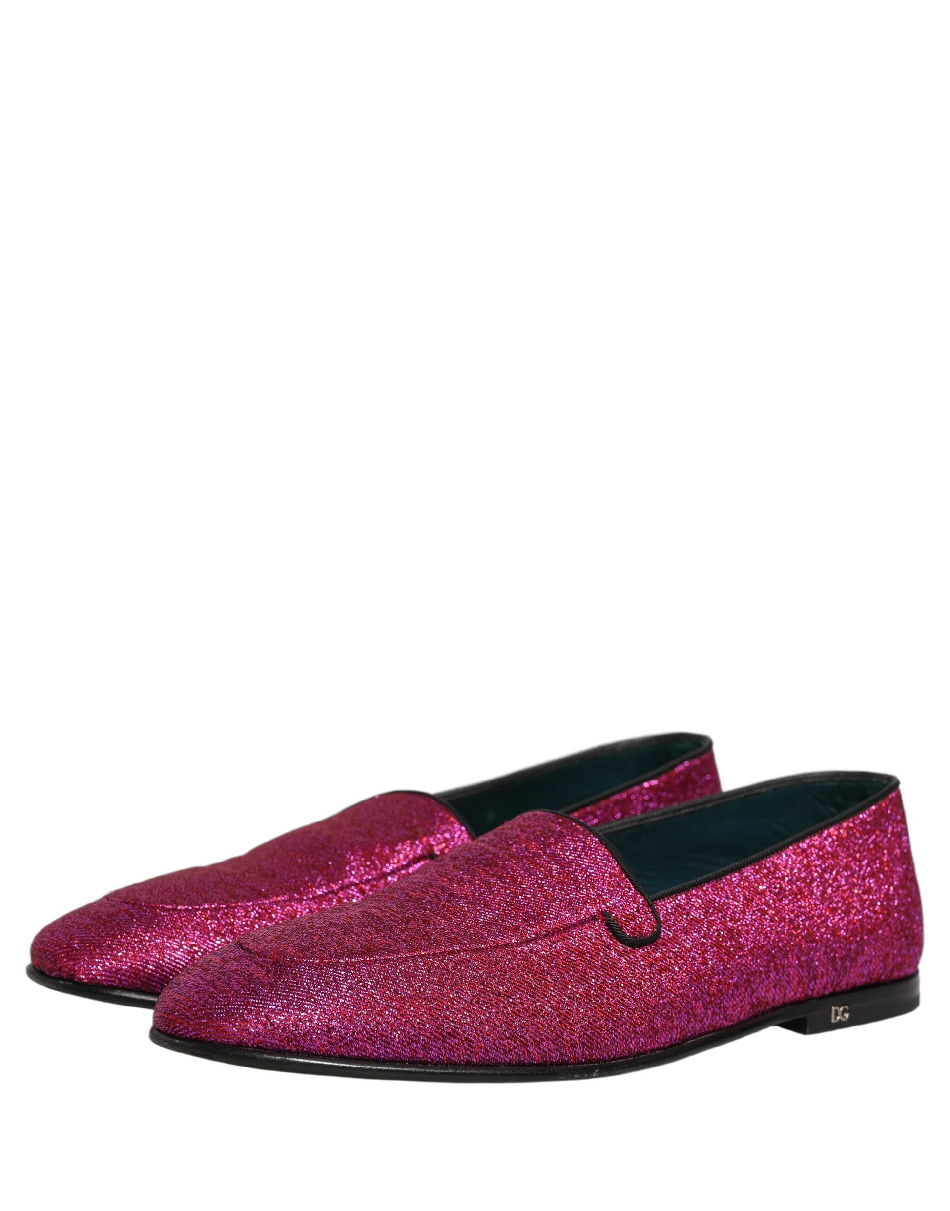 Chaussures mocassins Dolce & Gabbana rose paillettes Lurex logo