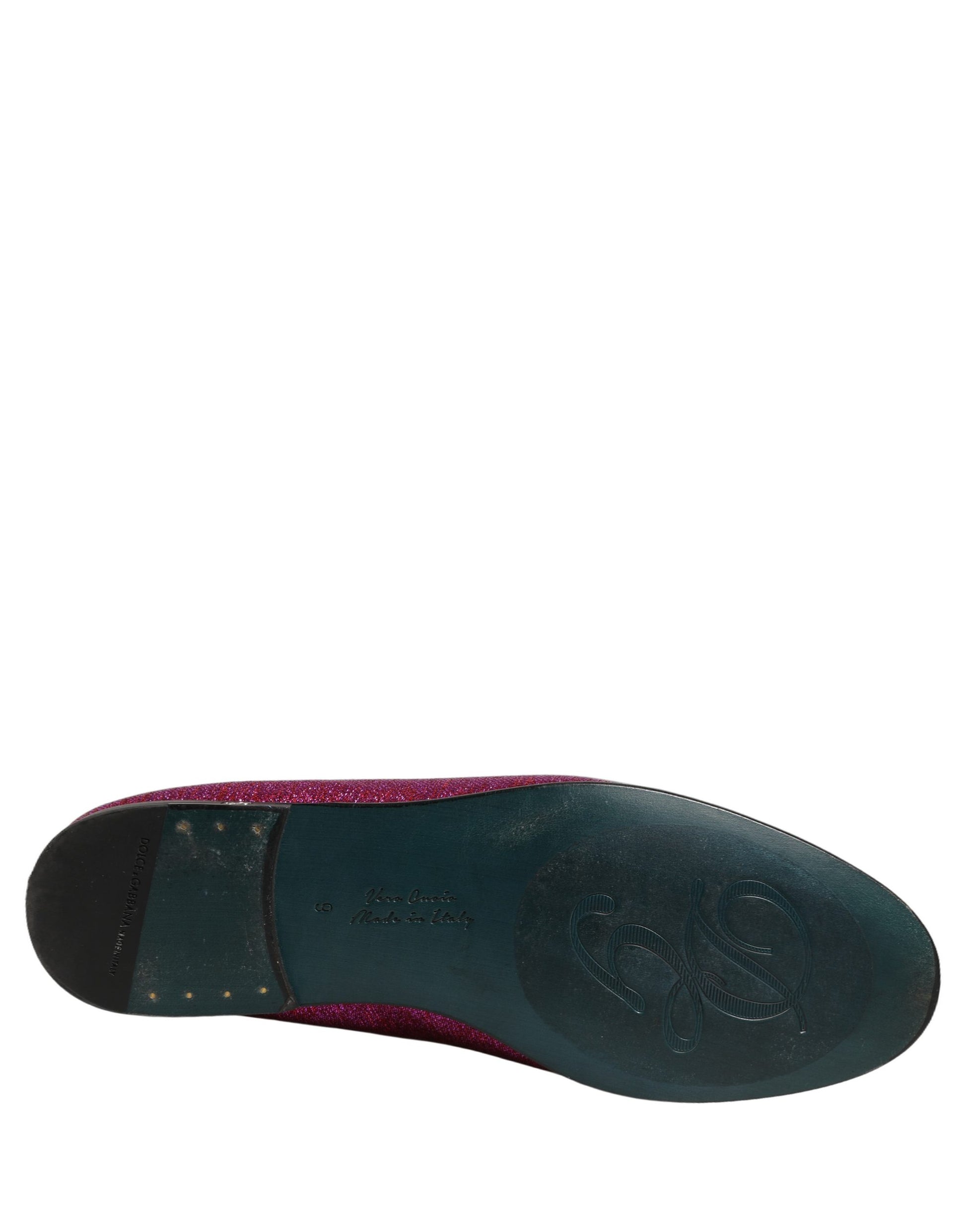 Chaussures mocassins Dolce & Gabbana rose paillettes Lurex logo