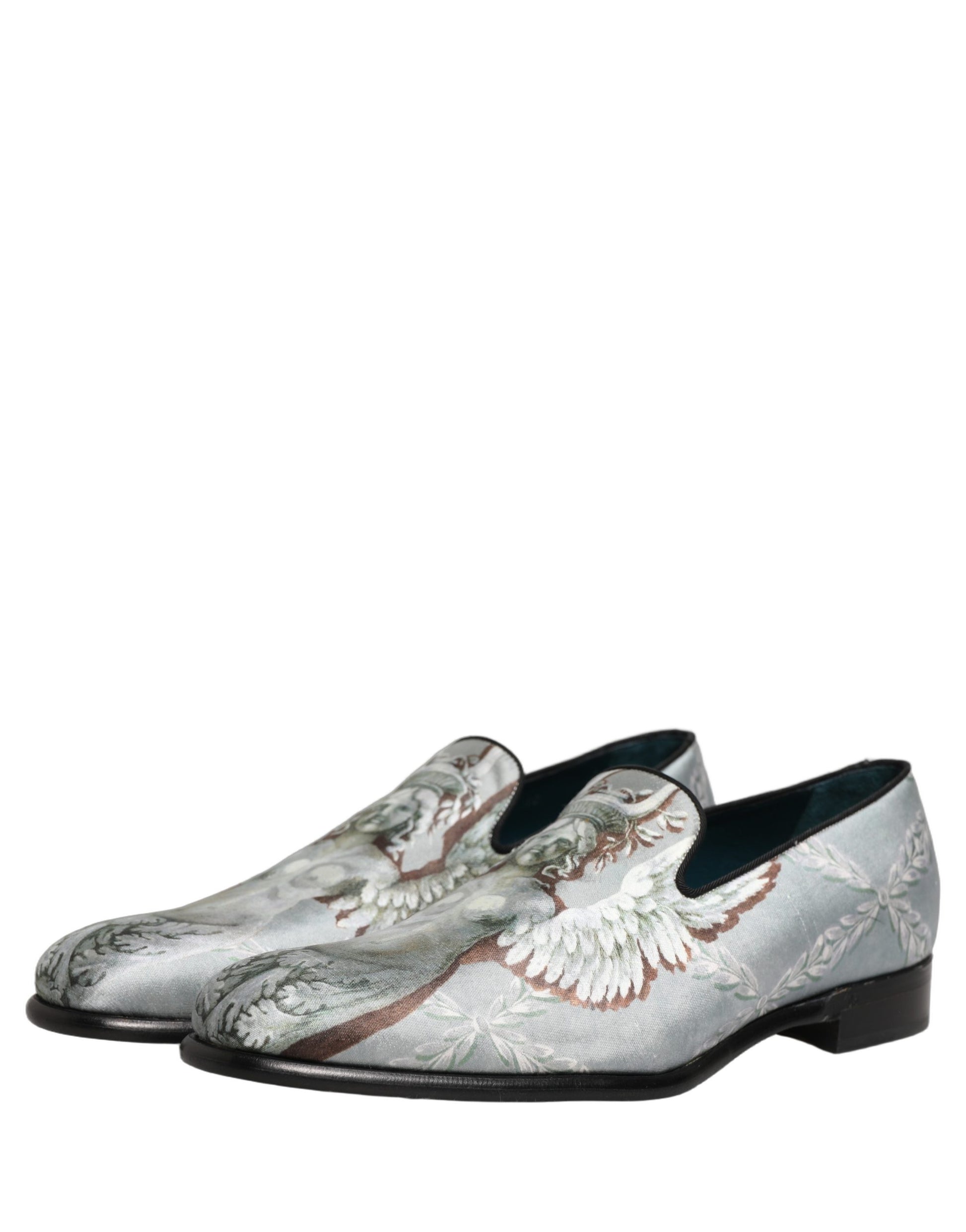 Dolce & Gabbana Gray Baroque Angel Velvet Men Loafers Shoes