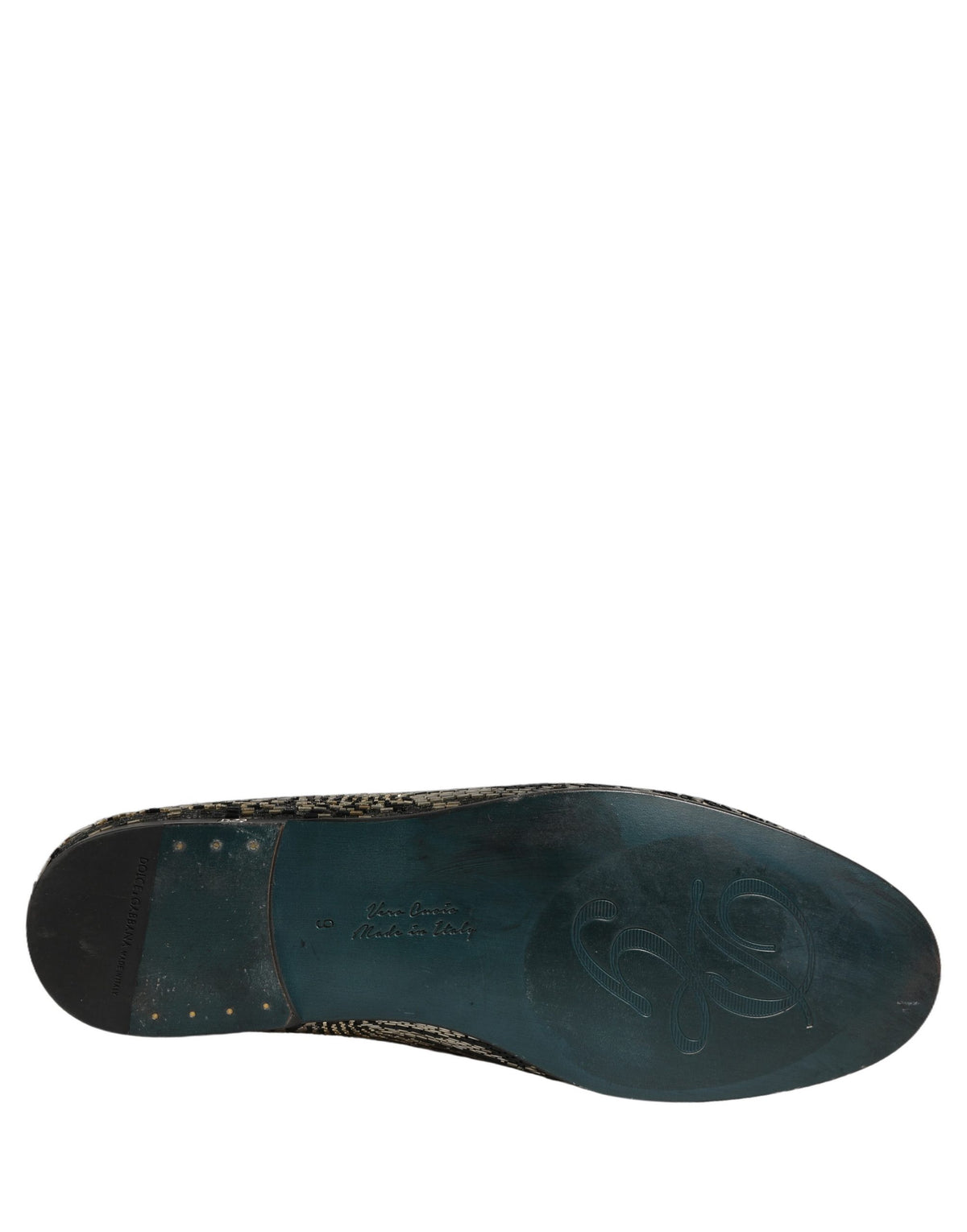 Dolce & Gabbana Schwarze Silber Verzierte Kleid Loafer Schuhe