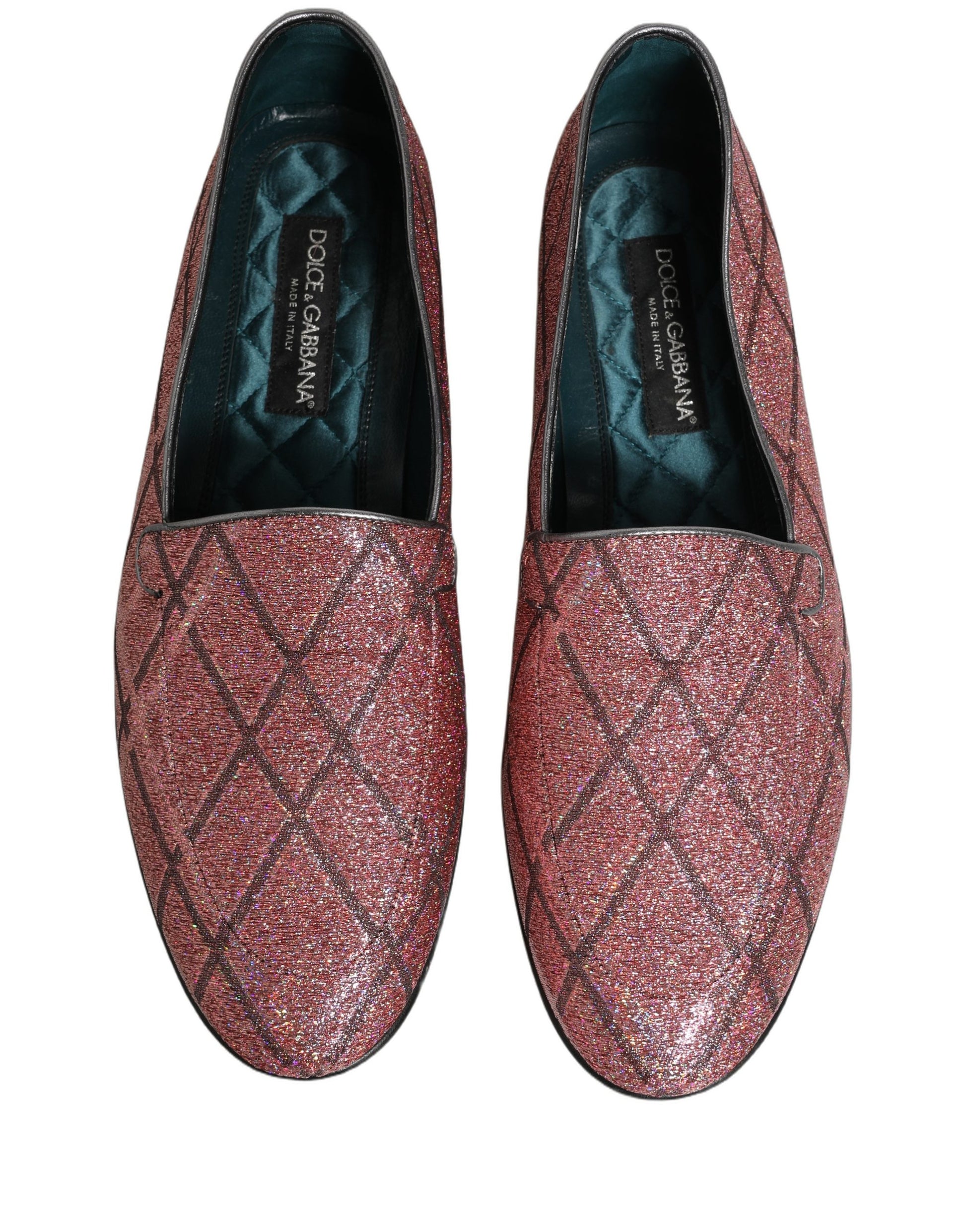 Chaussures mocassins à logo en Lurex à carreaux roses pailletés Dolce & Gabbana