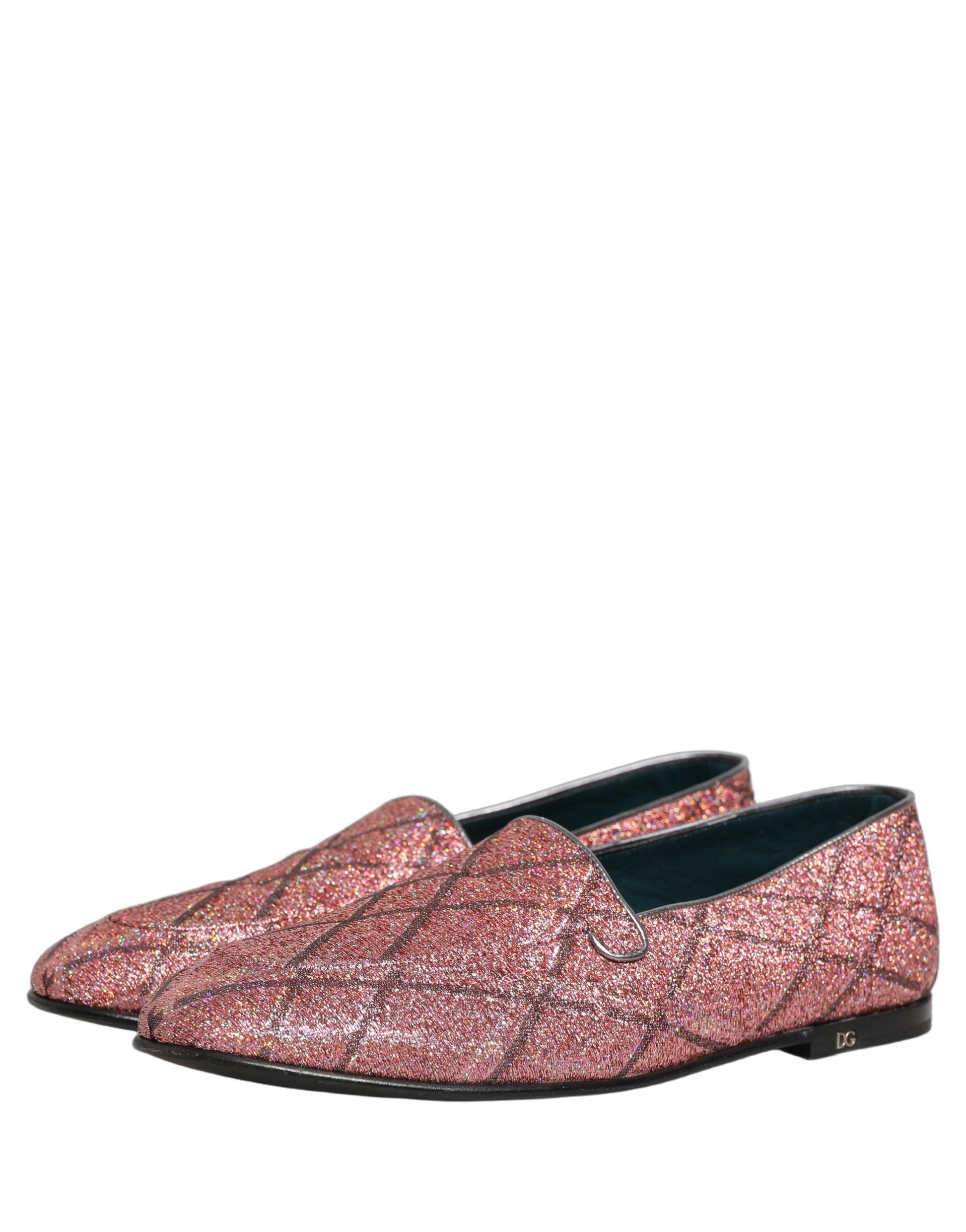 Chaussures mocassins à logo en Lurex à carreaux roses pailletés Dolce & Gabbana