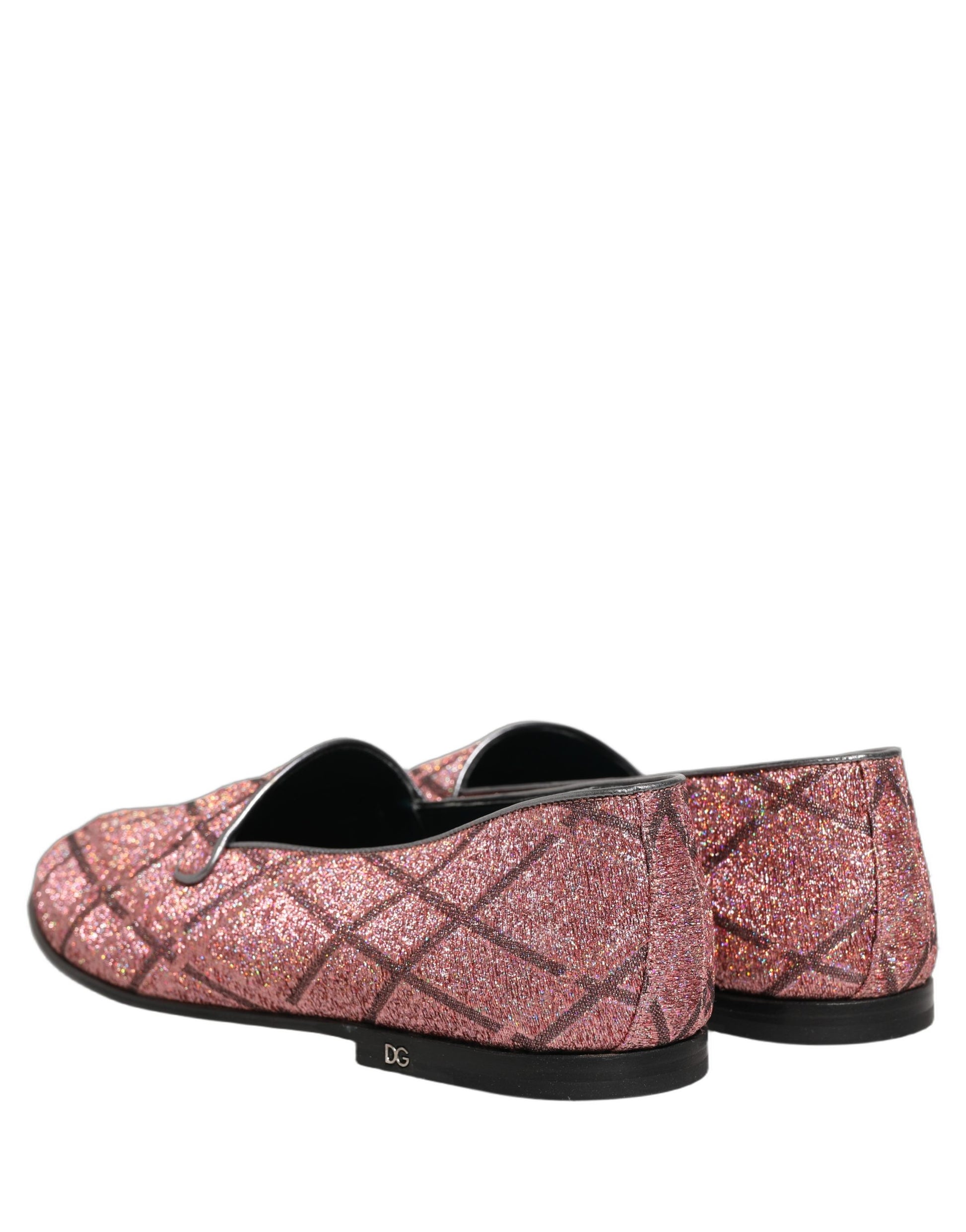 Chaussures mocassins à logo en Lurex à carreaux roses pailletés Dolce & Gabbana