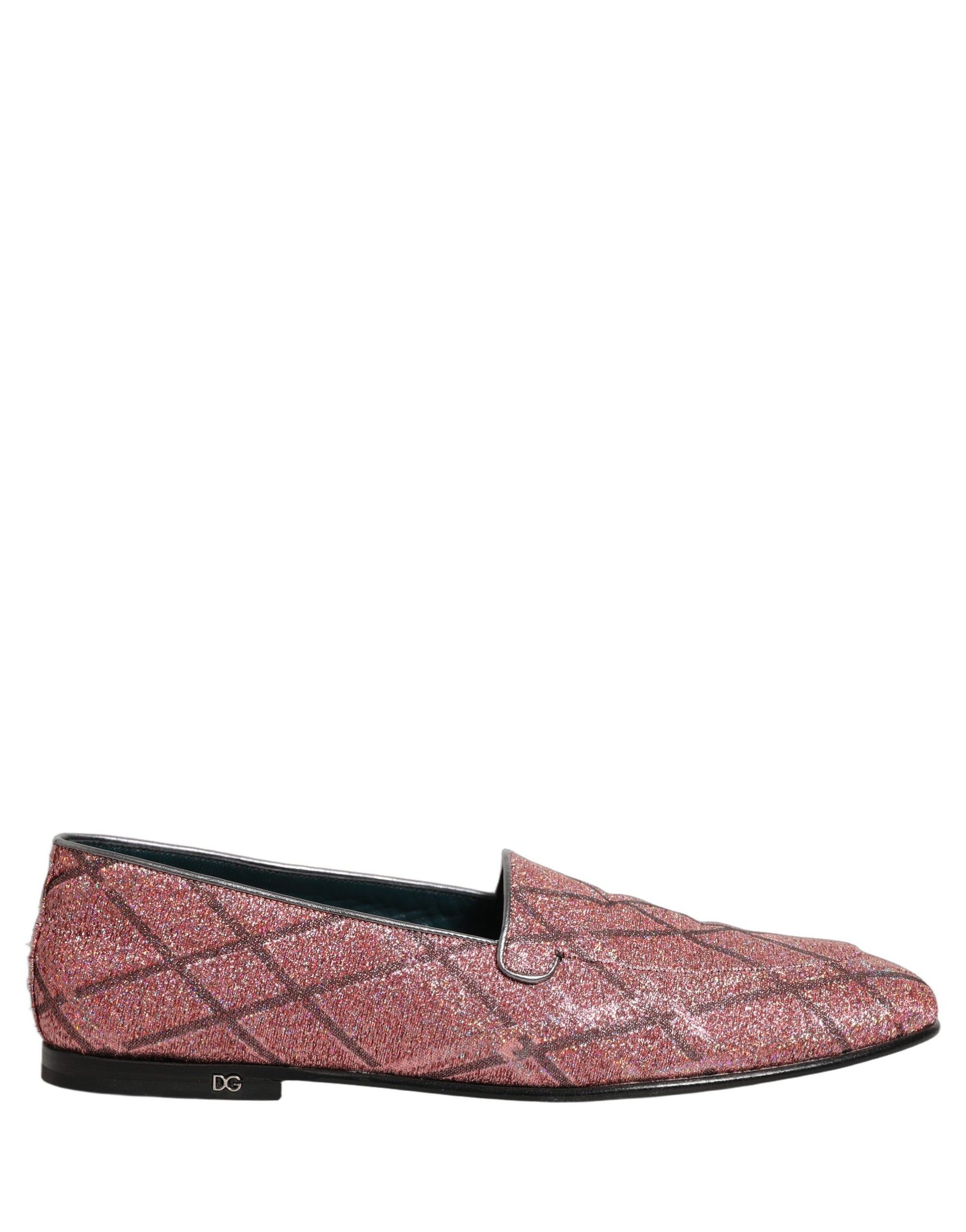 Chaussures mocassins à logo en Lurex à carreaux roses pailletés Dolce & Gabbana