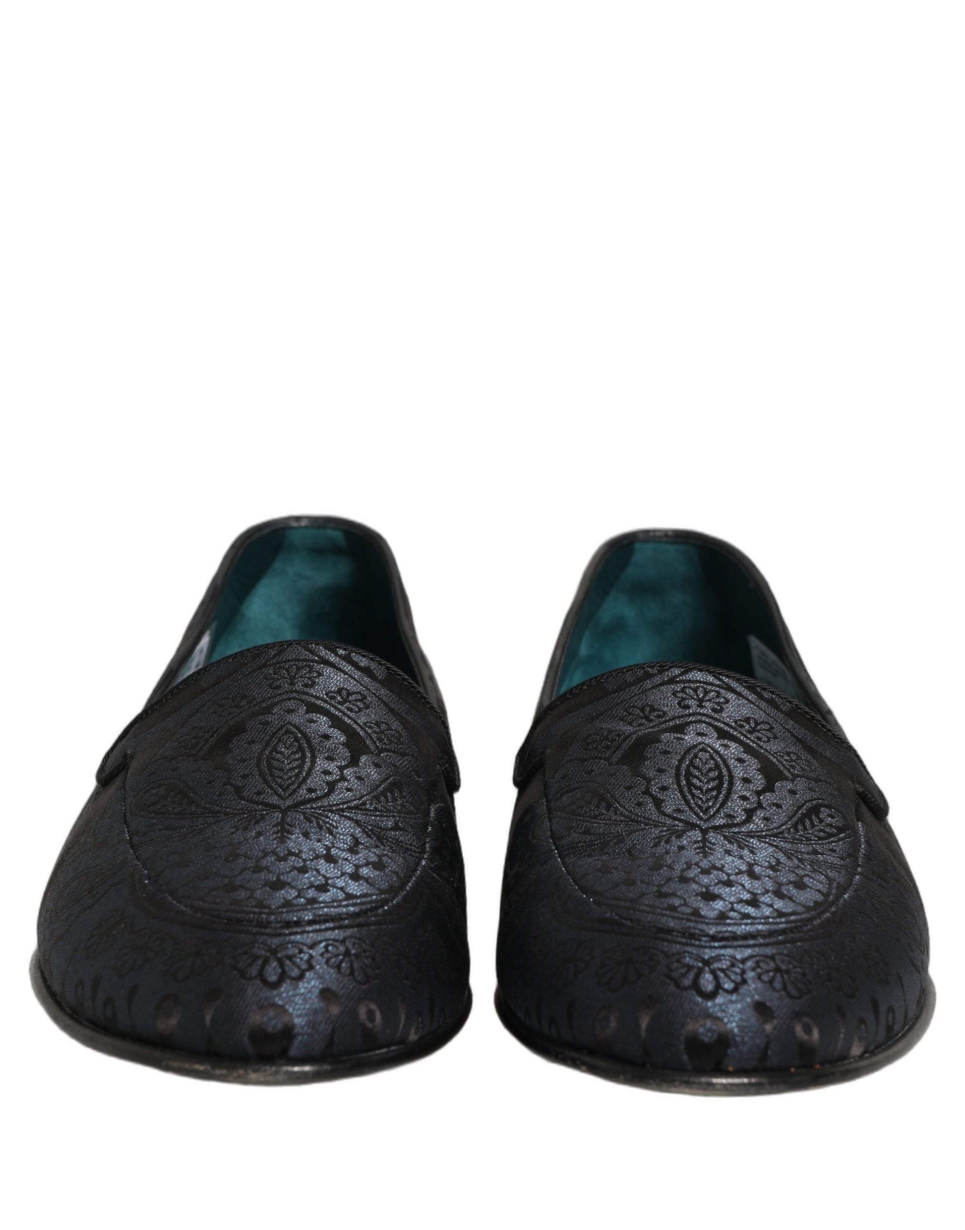 Dolce & Gabbana Blue Jacquard Leather Slip On Loafers Shoes
