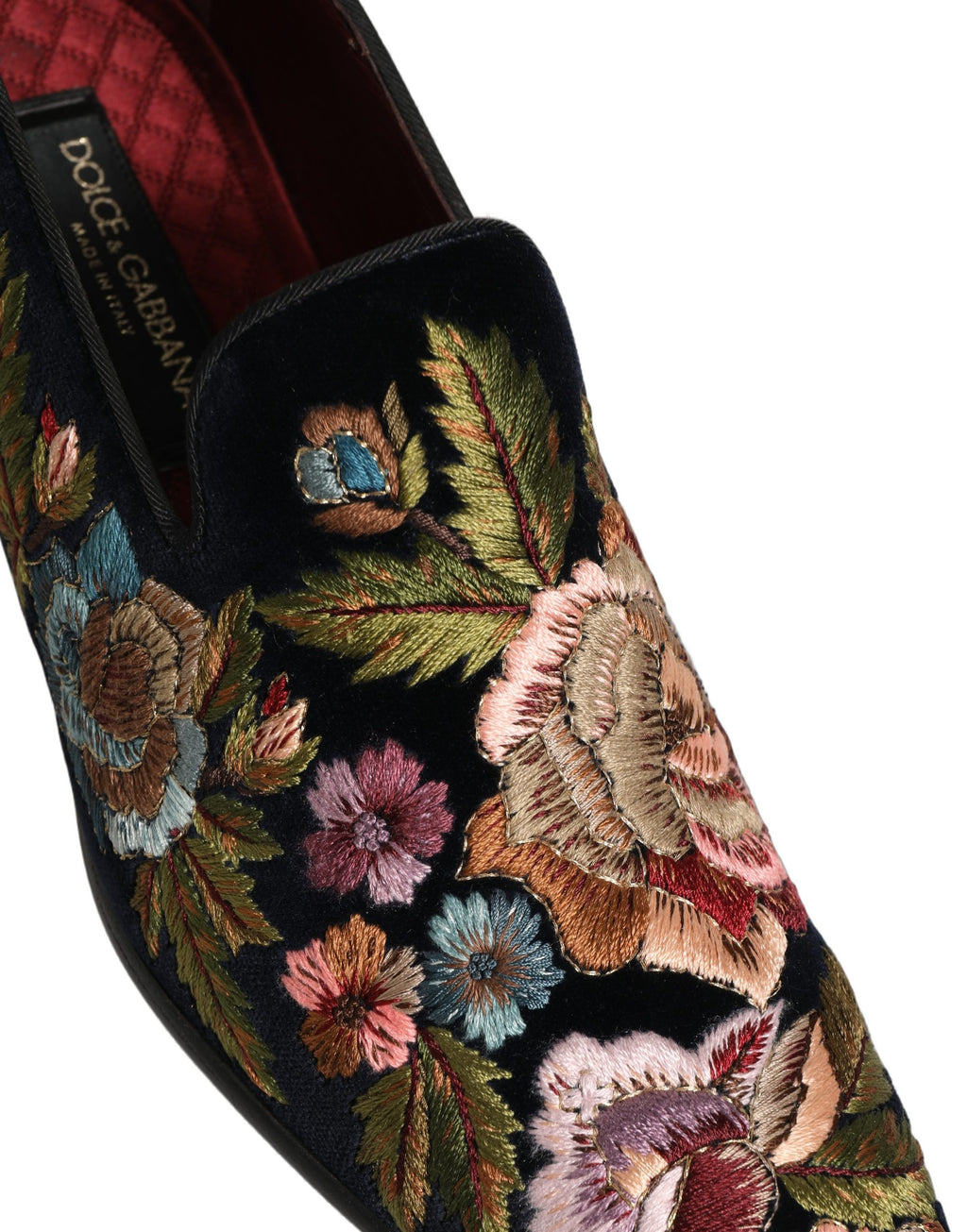 Chaussures Mocassins en Velours Noir Broderie Florale Dolce & Gabbana