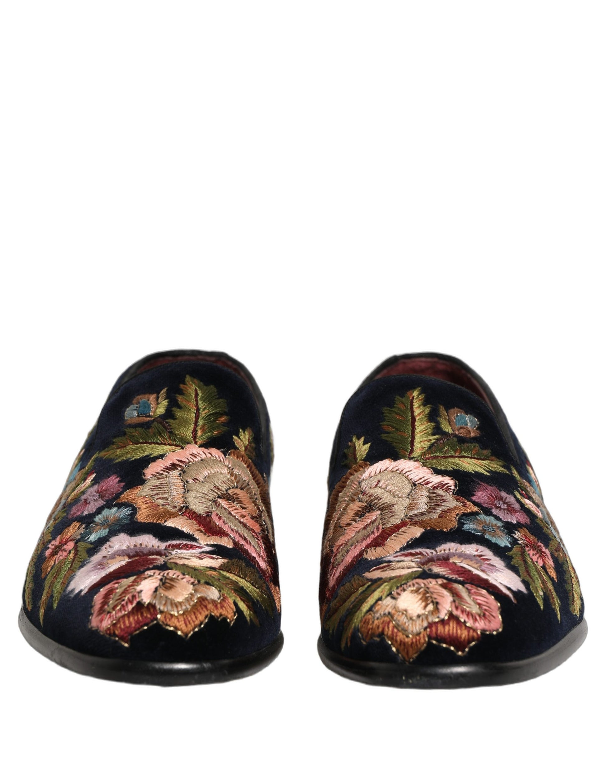 Chaussures Mocassins en Velours Noir Broderie Florale Dolce & Gabbana