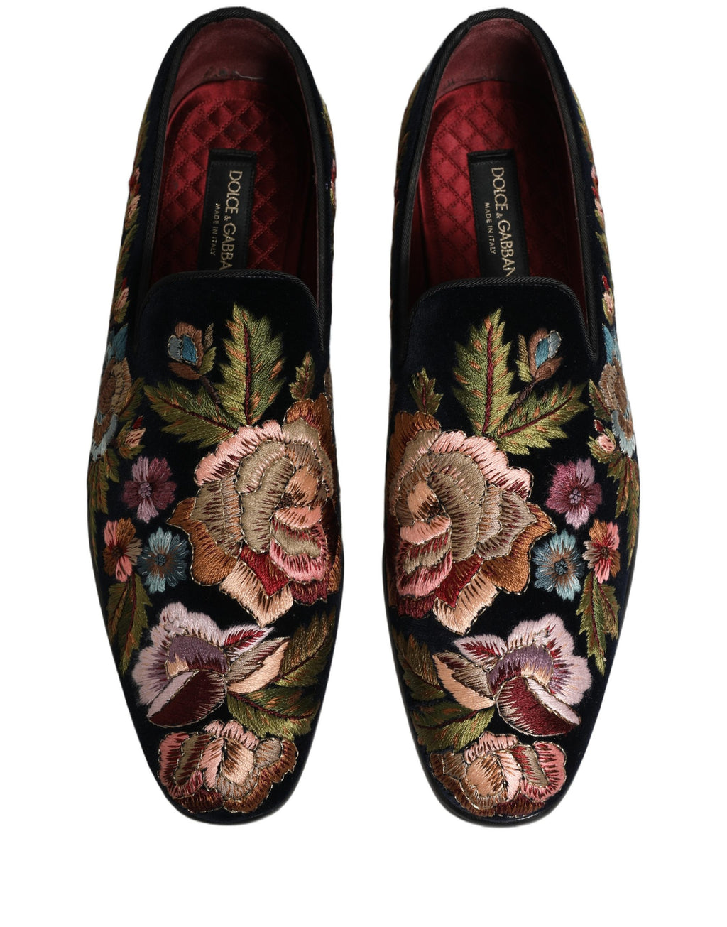 Chaussures Mocassins en Velours Noir Broderie Florale Dolce & Gabbana