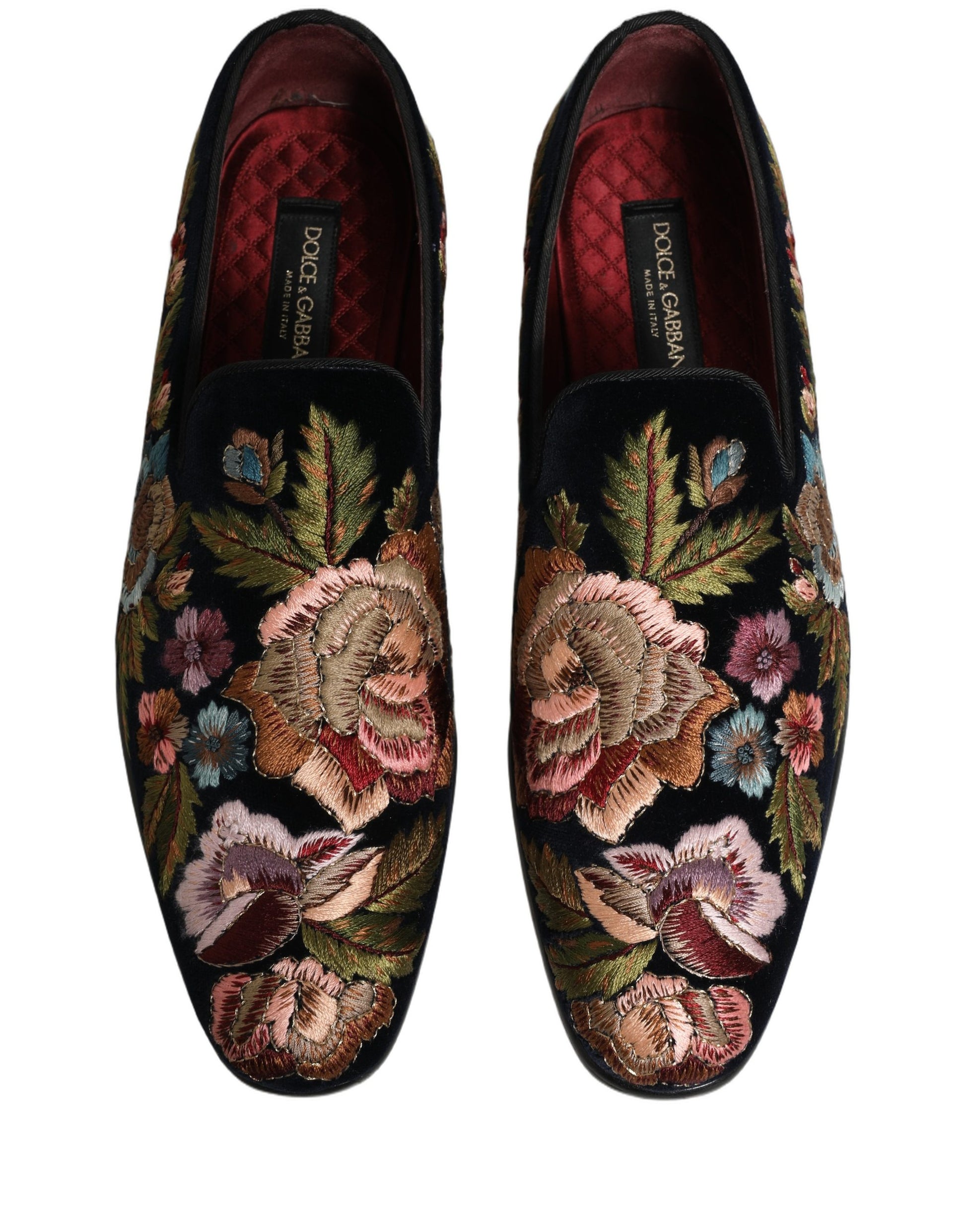 Chaussures Mocassins en Velours Noir Broderie Florale Dolce & Gabbana