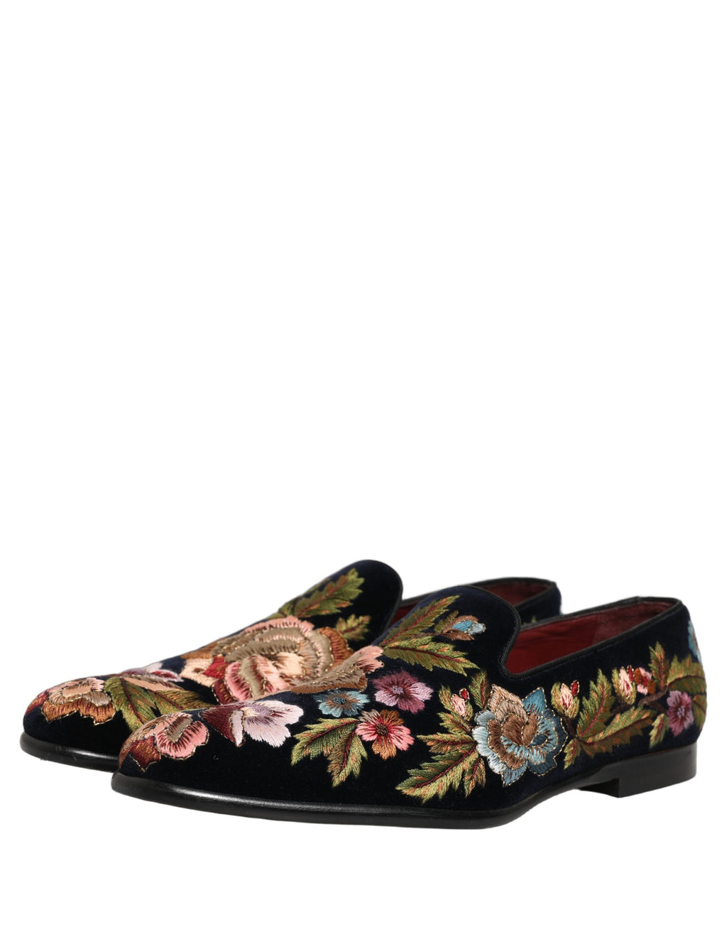Chaussures Mocassins en Velours Noir Broderie Florale Dolce & Gabbana