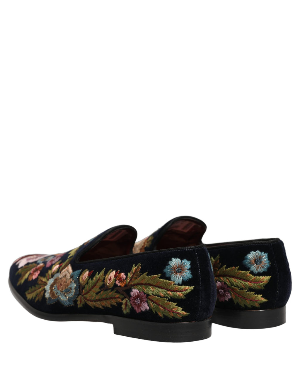 Chaussures Mocassins en Velours Noir Broderie Florale Dolce & Gabbana