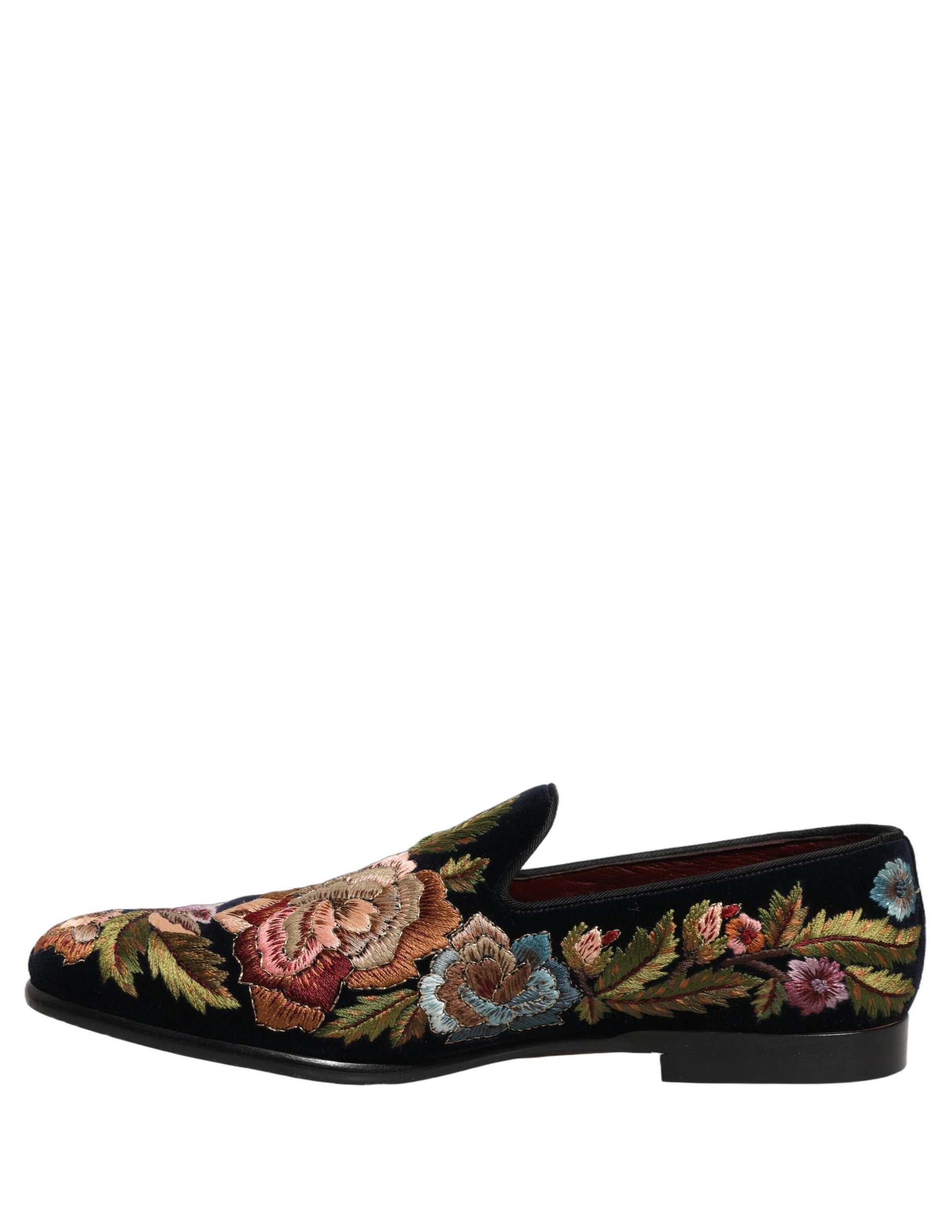 Chaussures Mocassins en Velours Noir Broderie Florale Dolce & Gabbana