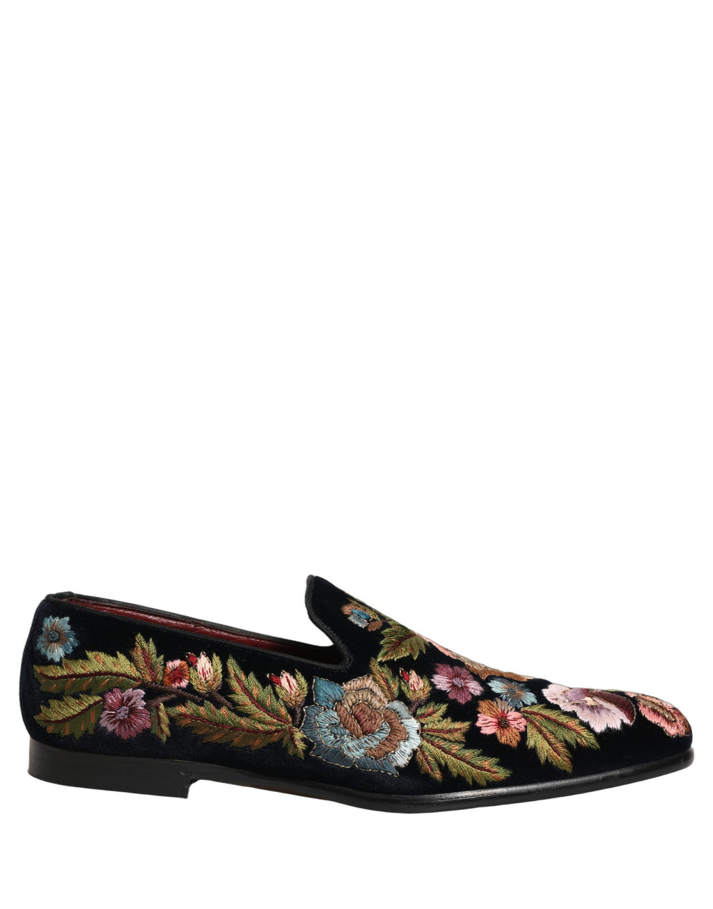 Chaussures Mocassins en Velours Noir Broderie Florale Dolce & Gabbana