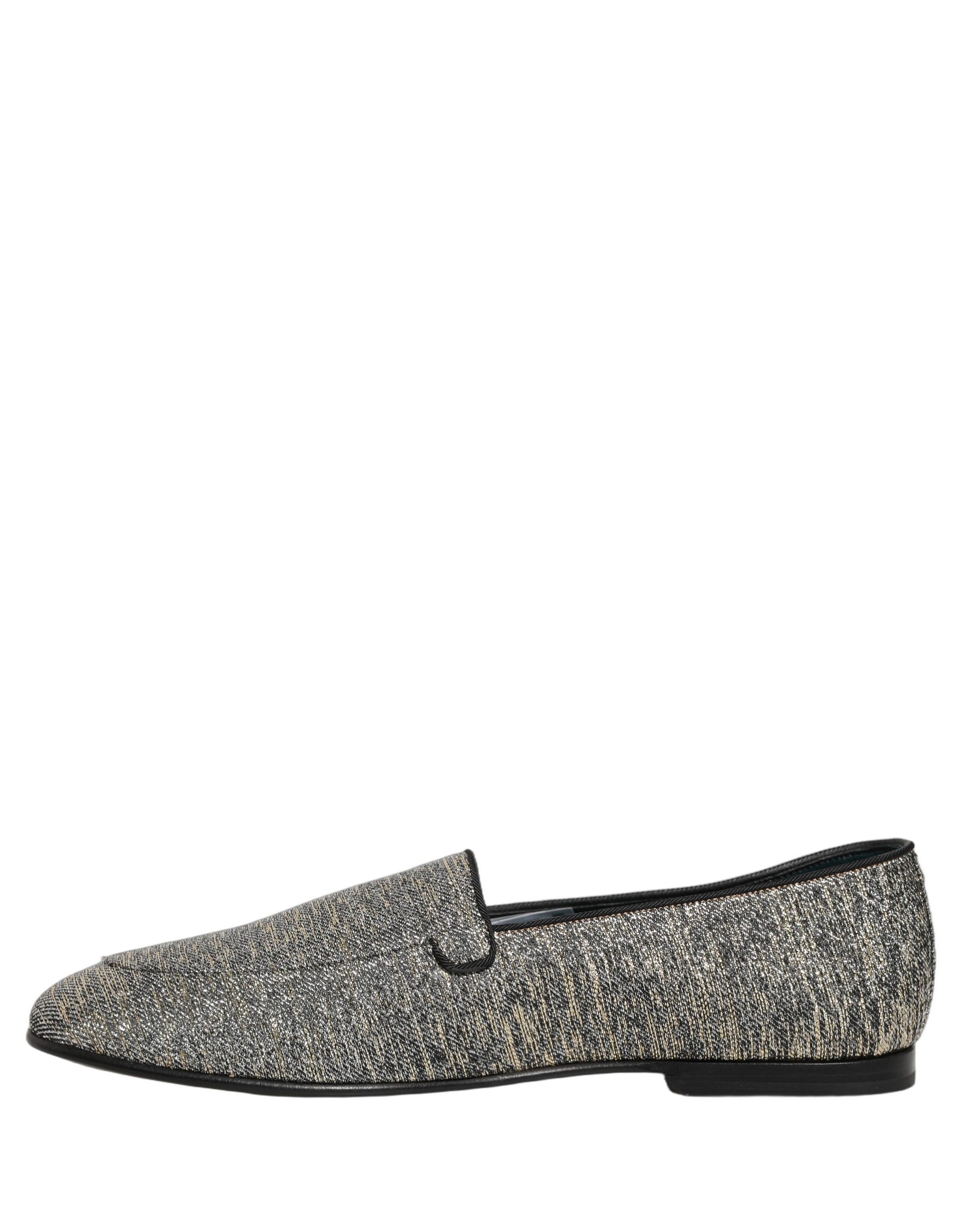 Dolce & Gabbana Gray Glitter Lurex DG Logo Dress Loafers Shoes