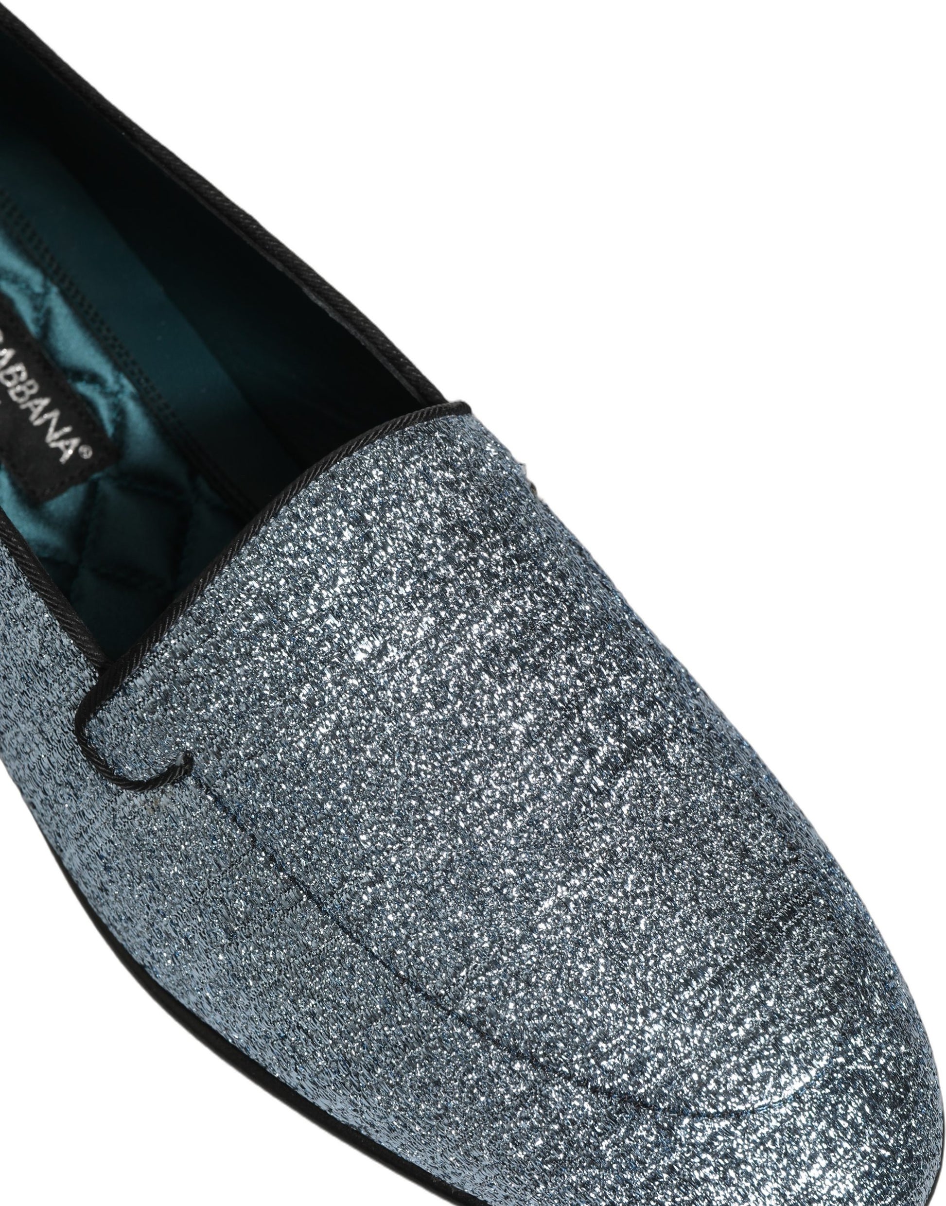 Dolce & Gabbana Blue Glitter Lurex DG Logo Dress Loafers Shoes