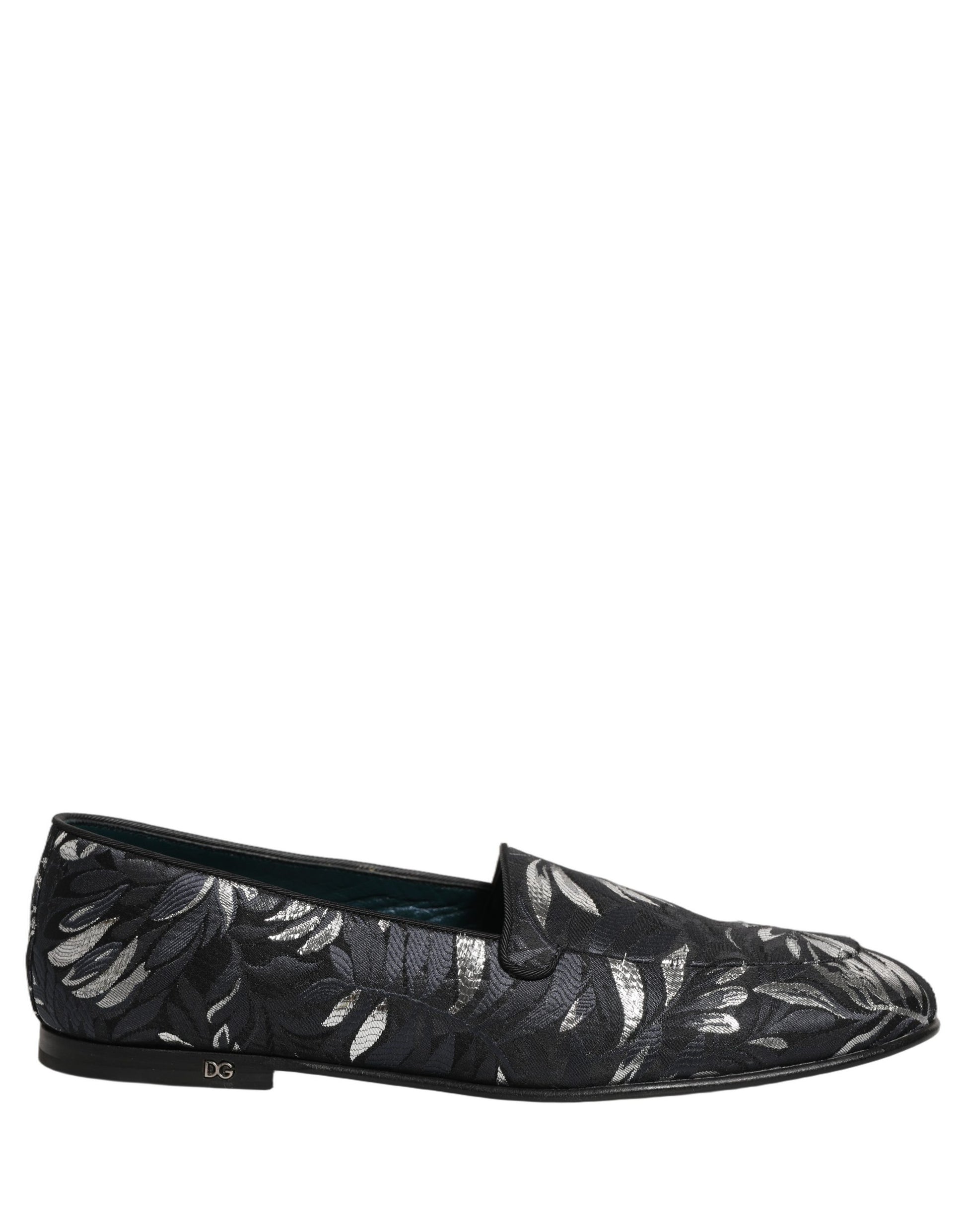 Dolce & Gabbana Black Leaf Embroidery Dress Men Loafers Shoes