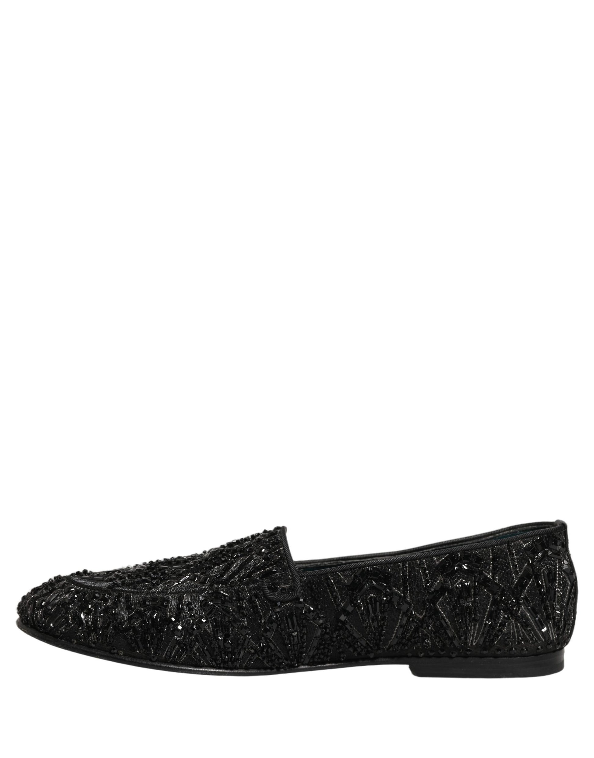 Dolce & Gabbana Black Velvet Embroidered Dress Loafers Shoes
