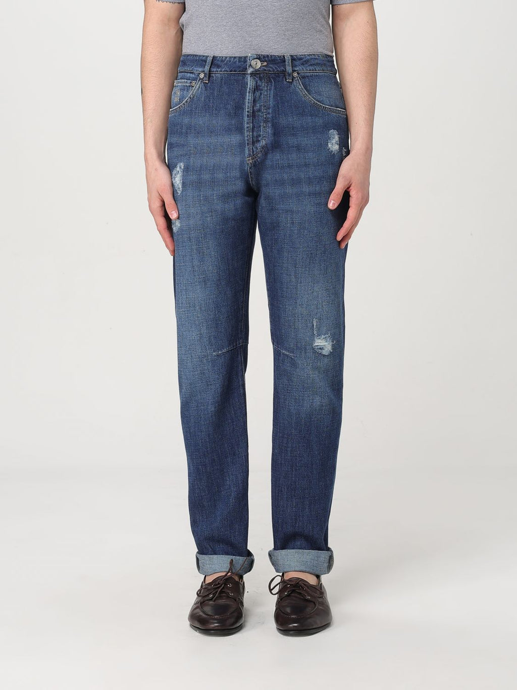 Brunello Cucinelli Jean droit en denim bleu