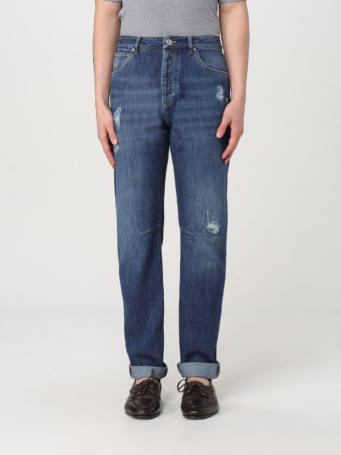 Brunello Cucinelli Jean droit en denim bleu