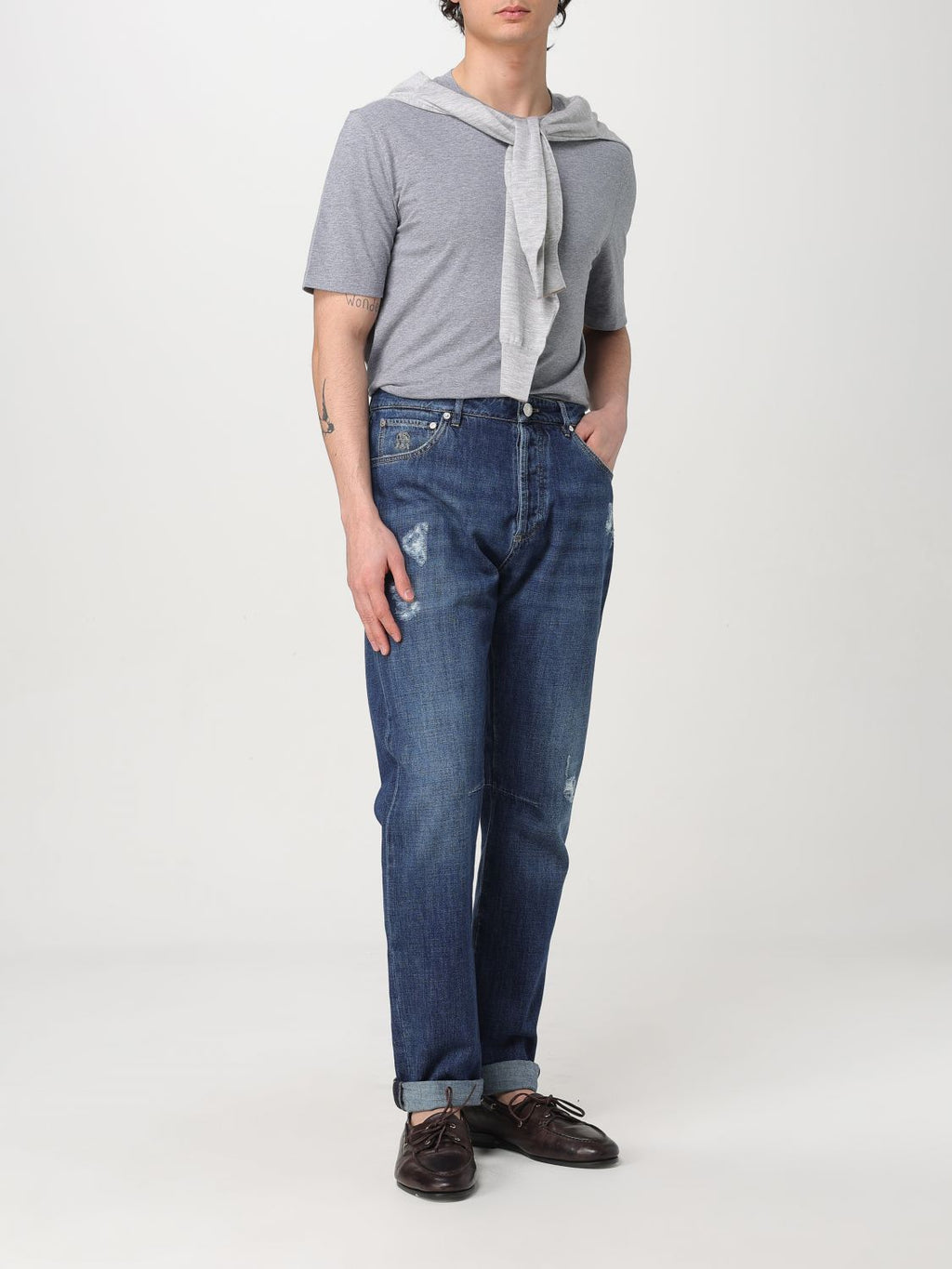 Brunello Cucinelli Jean droit en denim bleu
