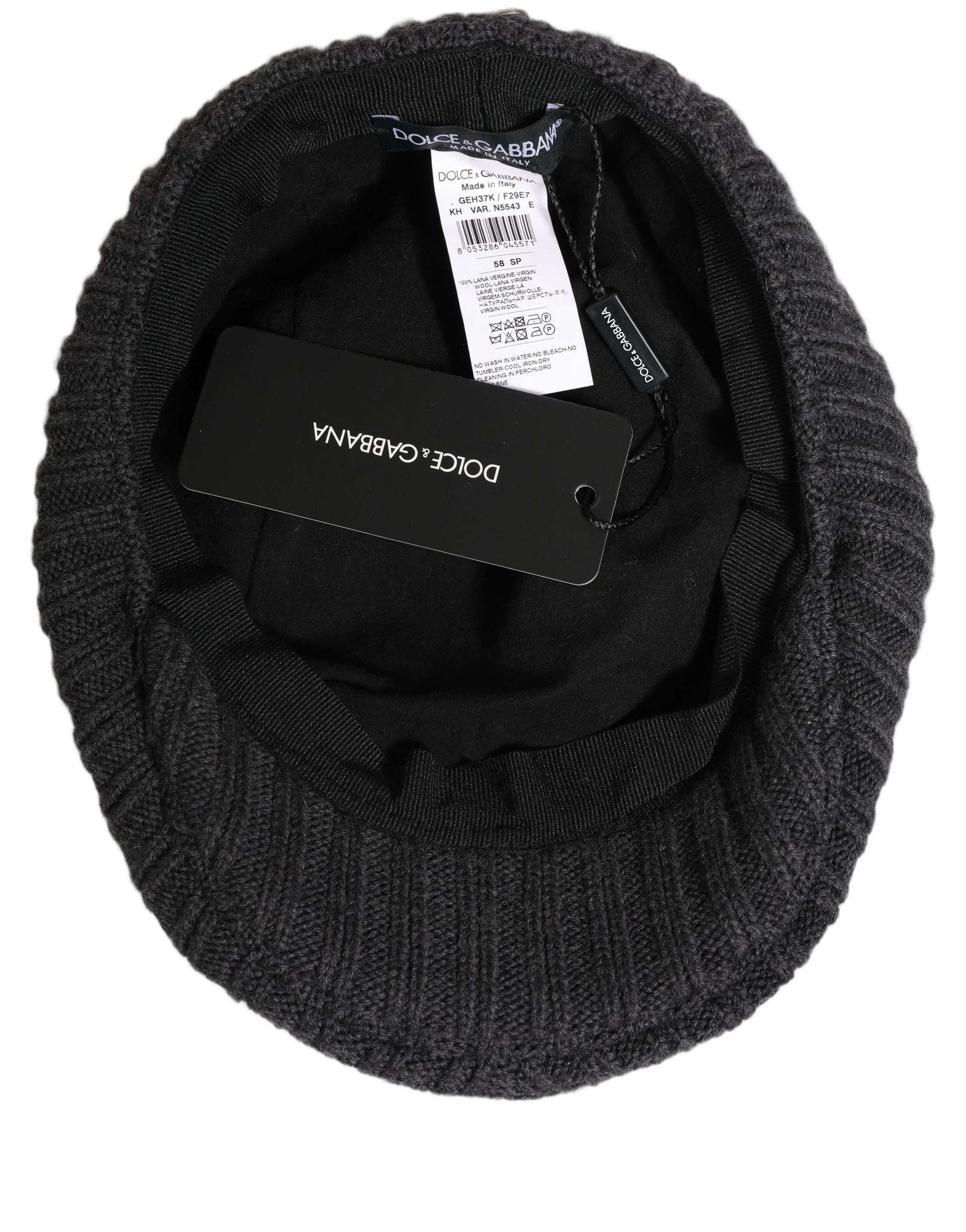 Dolce & Gabbana Men Dark Gray Wool Knitted Newsboy Capello Hat