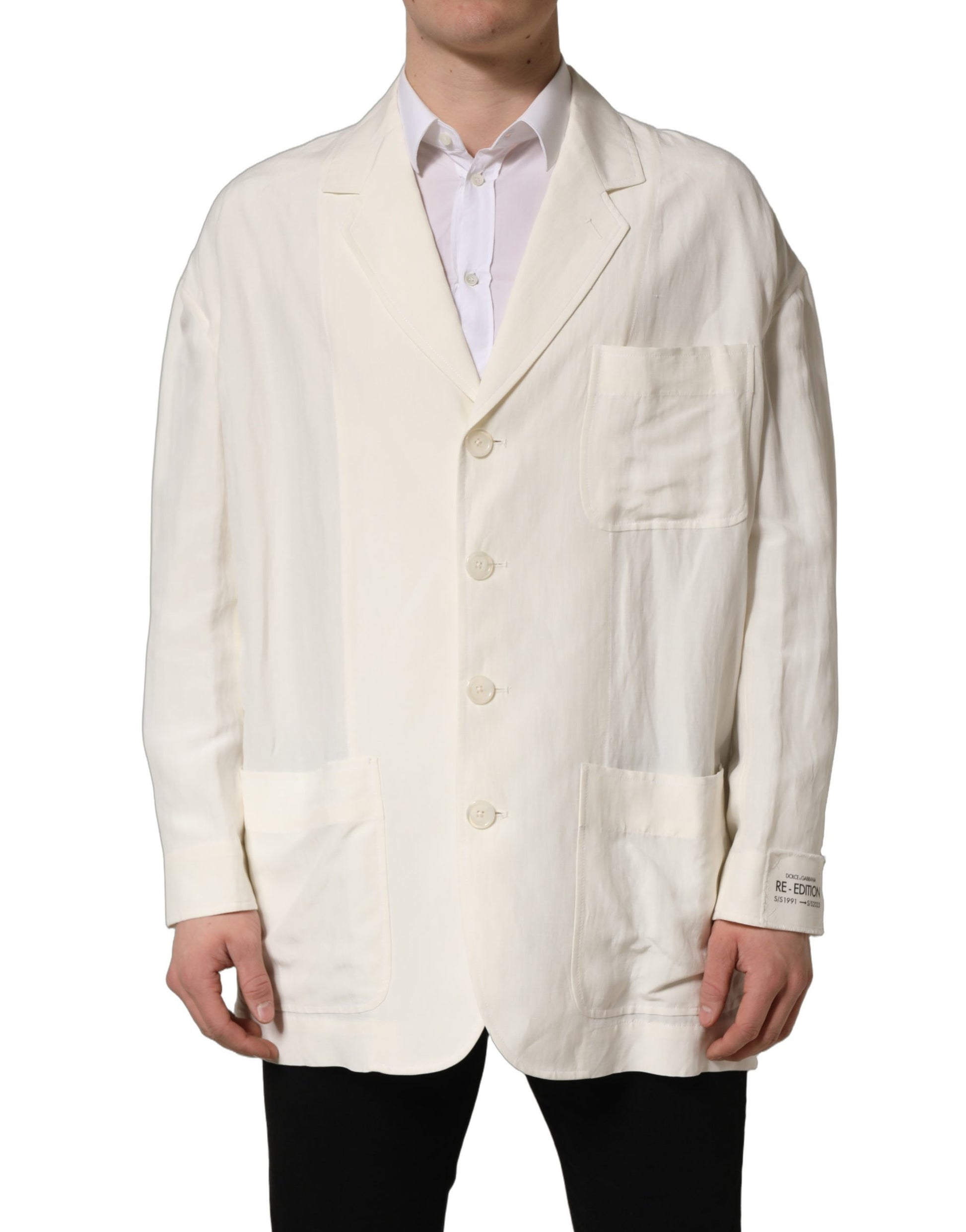 Veste blazer Dolce & Gabbana en lin écru à boutonnage simple