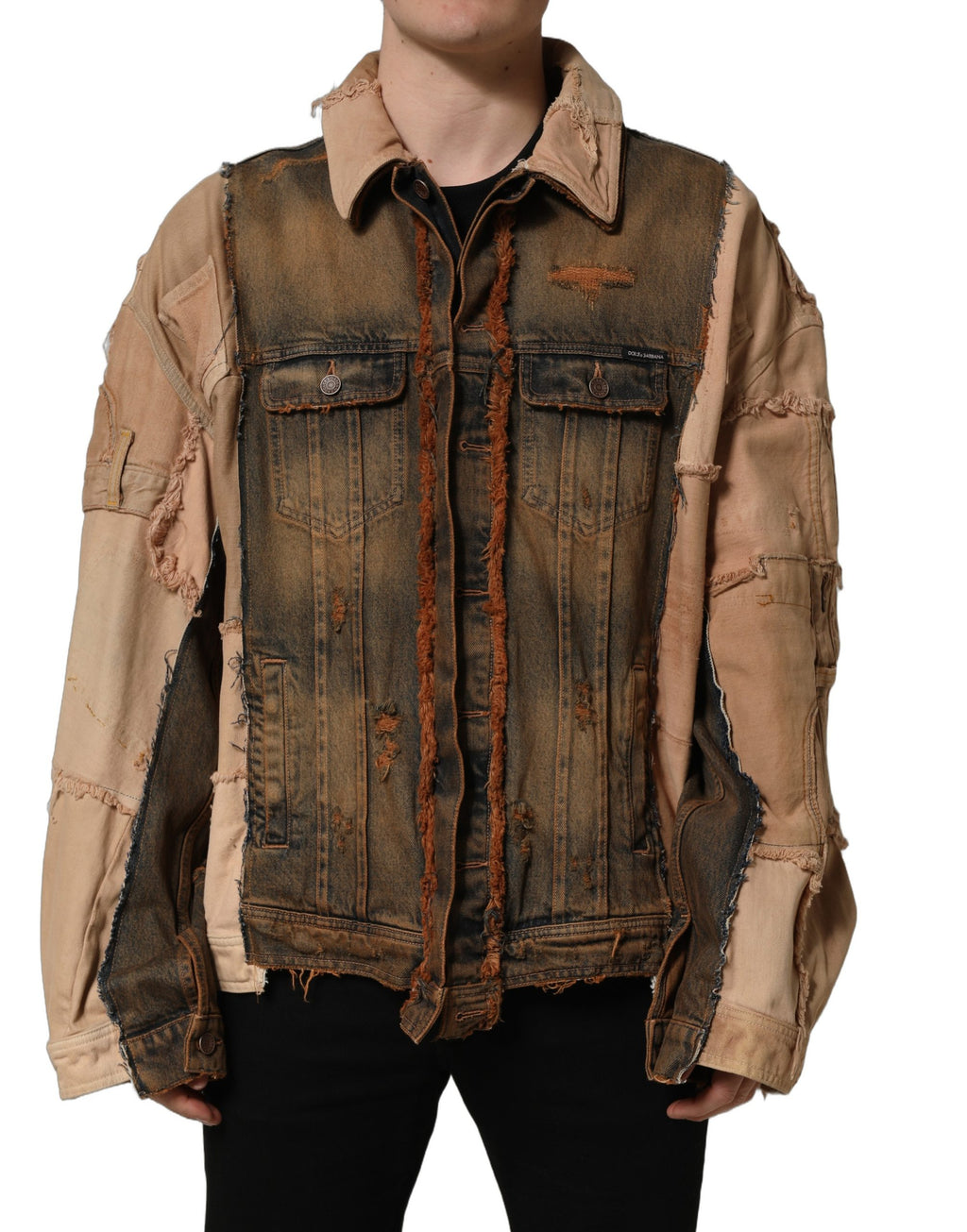 Blouson en jean Dolce & Gabbana multicolore à bords francs et empiècements pour homme