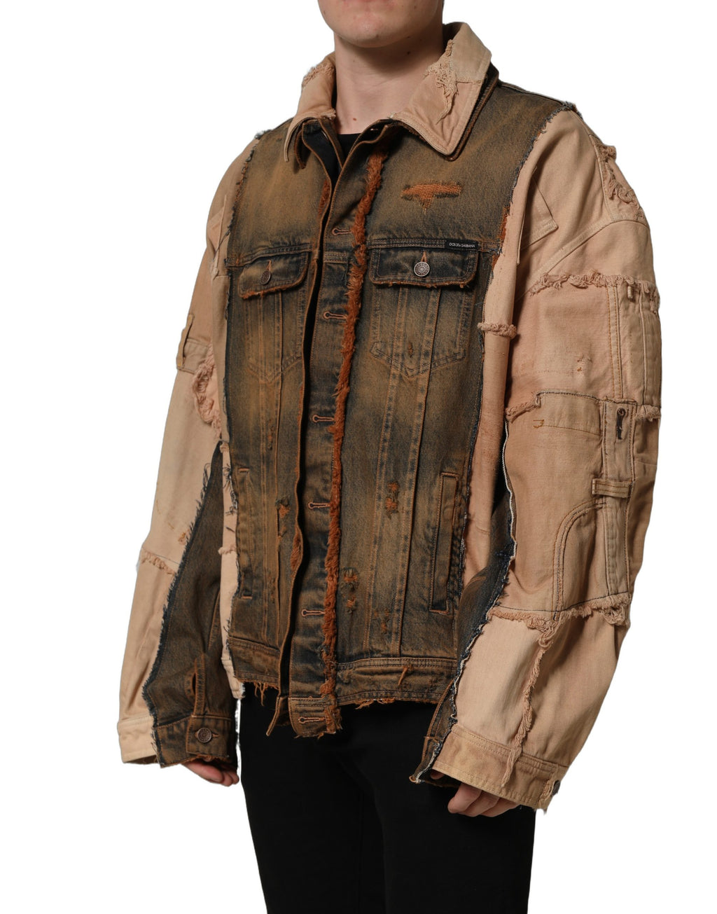 Blouson en jean Dolce & Gabbana multicolore à bords francs et empiècements pour homme