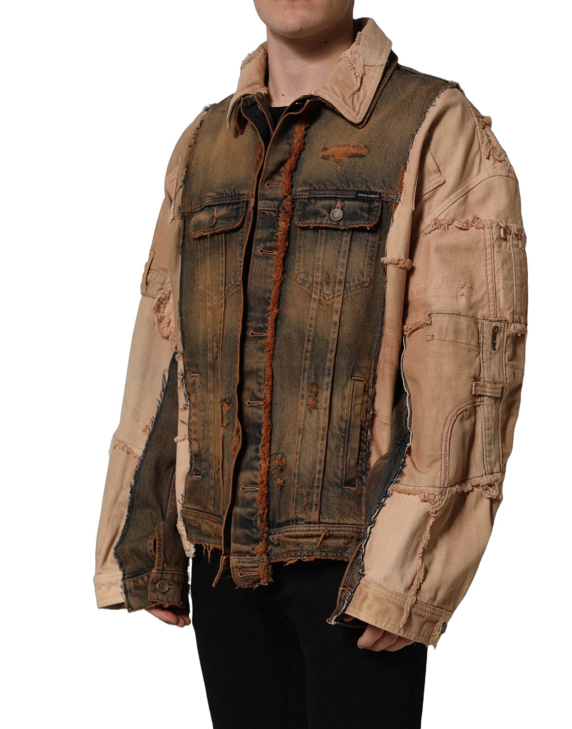Blouson en jean Dolce & Gabbana multicolore à bords francs et empiècements pour homme