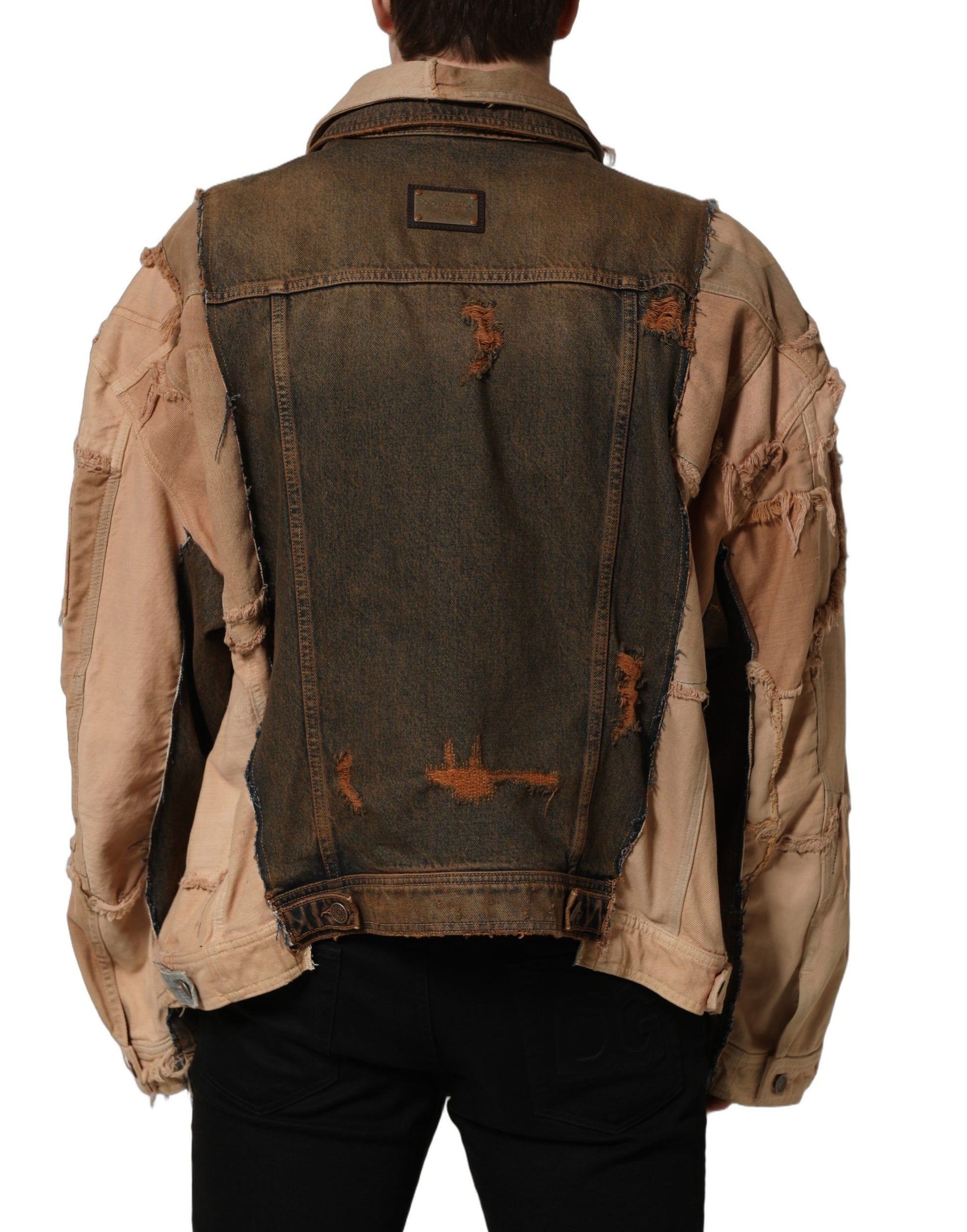 Blouson en jean Dolce & Gabbana multicolore à bords francs et empiècements pour homme