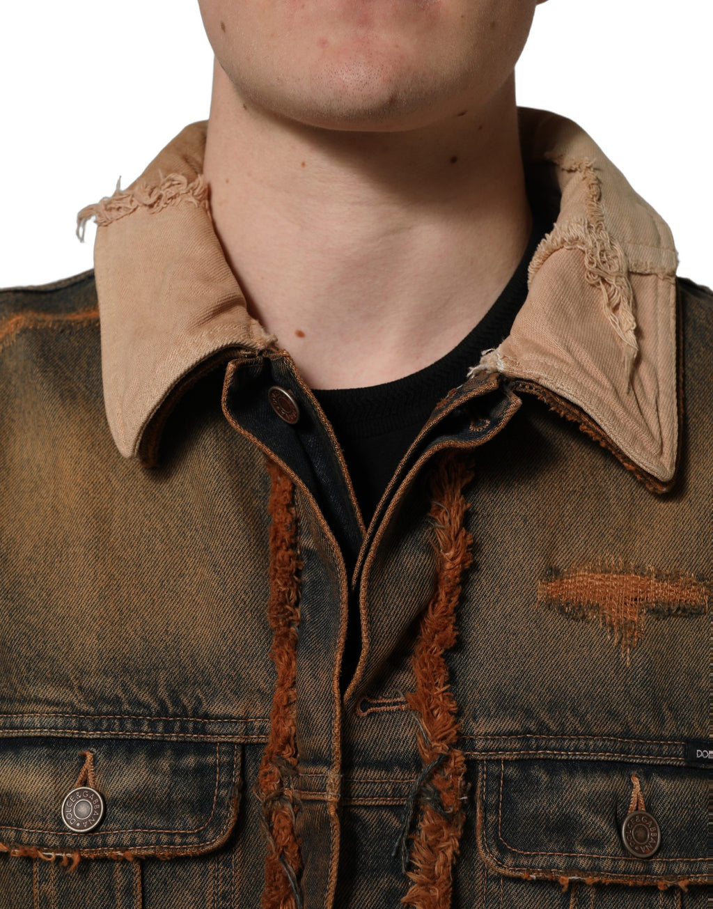 Blouson en jean Dolce & Gabbana multicolore à bords francs et empiècements pour homme