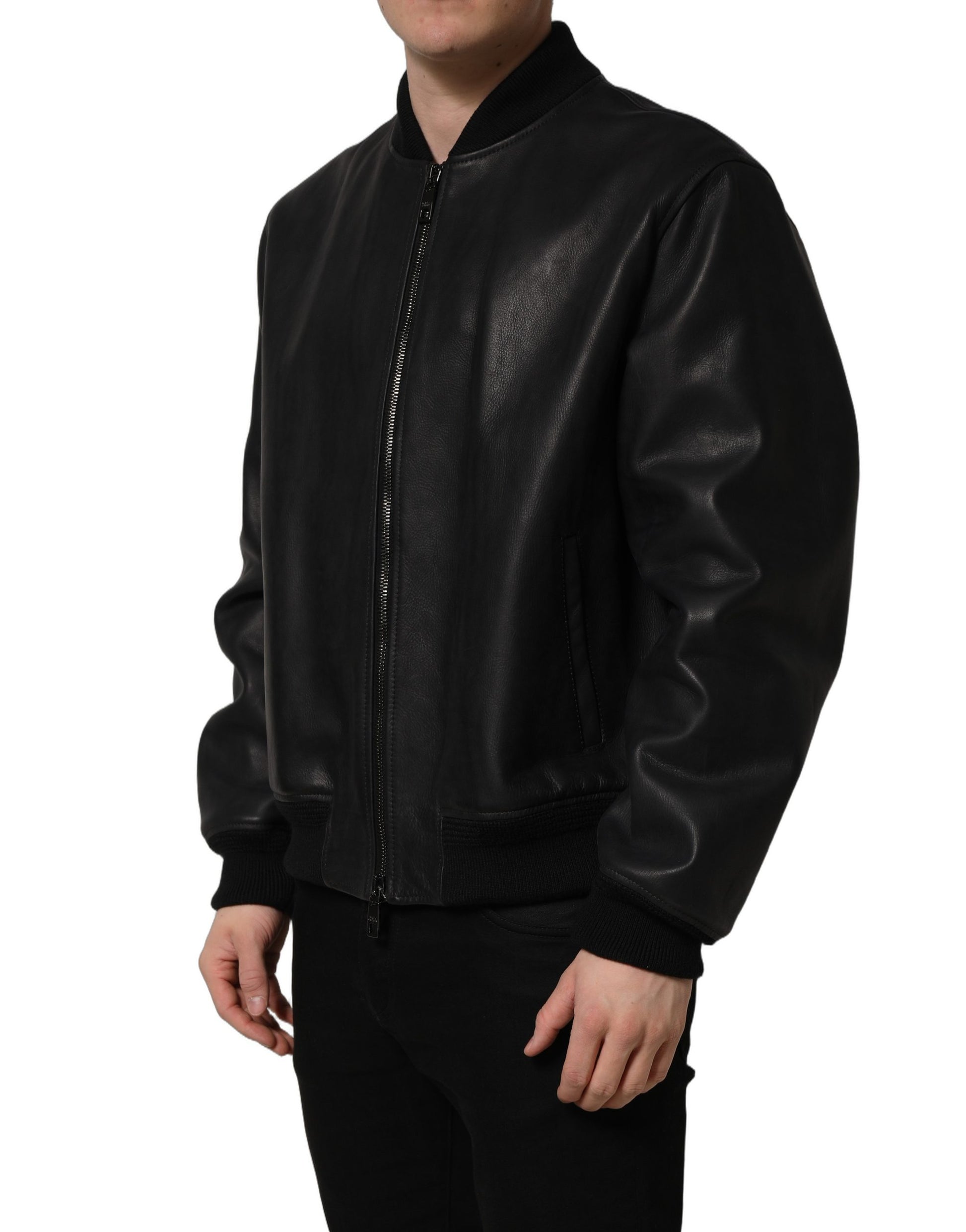 Dolce & Gabbana Black Biker Jackets for Men detail view