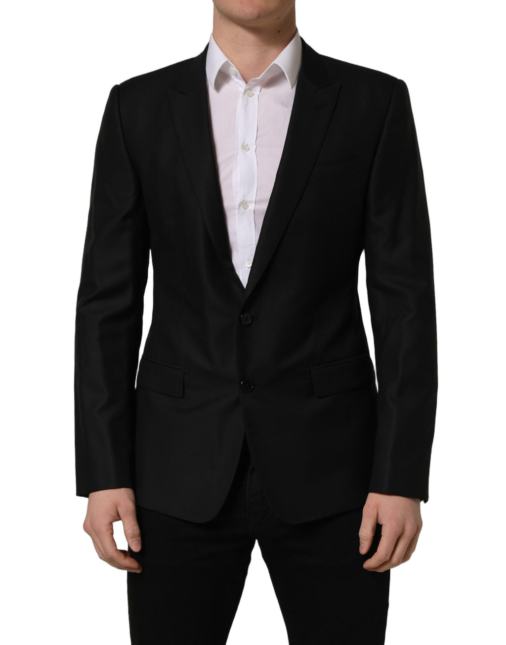 Veste blazer droite en laine noire Dolce & Gabbana