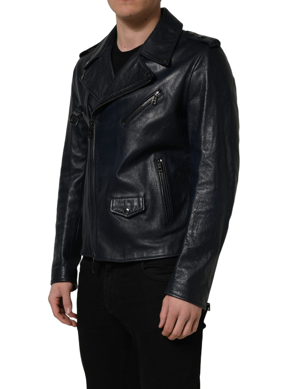 Dolce & Gabbana Black Biker Jackets for Men detail view