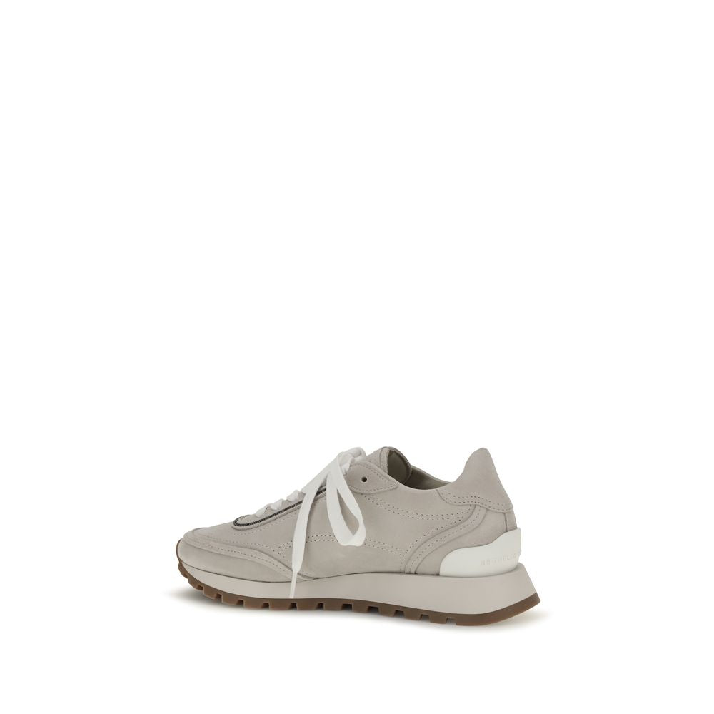 Baskets athlétiques Brunello Cucinelli en cuir de veau gris Bos Taurus
