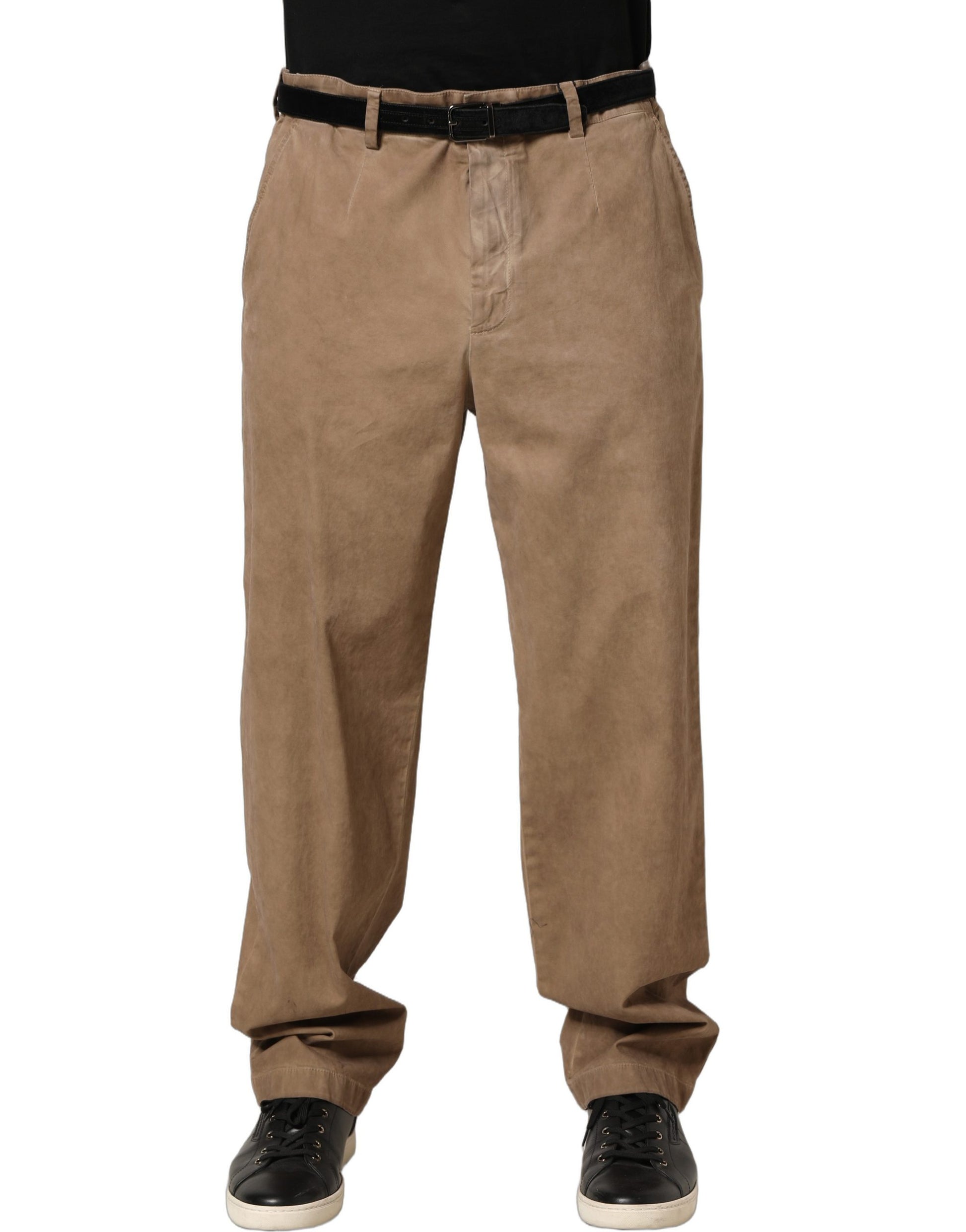 Pantalon homme coupe droite en coton beige Domenico Tagliente