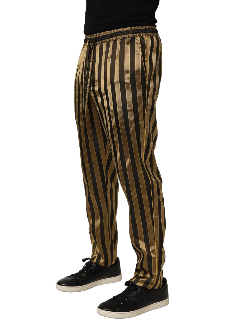 Pantalon fuselé homme Dolce & Gabbana en satin noir rayé or
