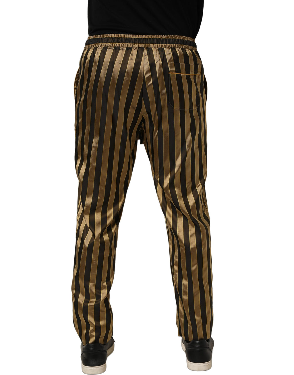 Pantalon fuselé homme Dolce & Gabbana en satin noir rayé or