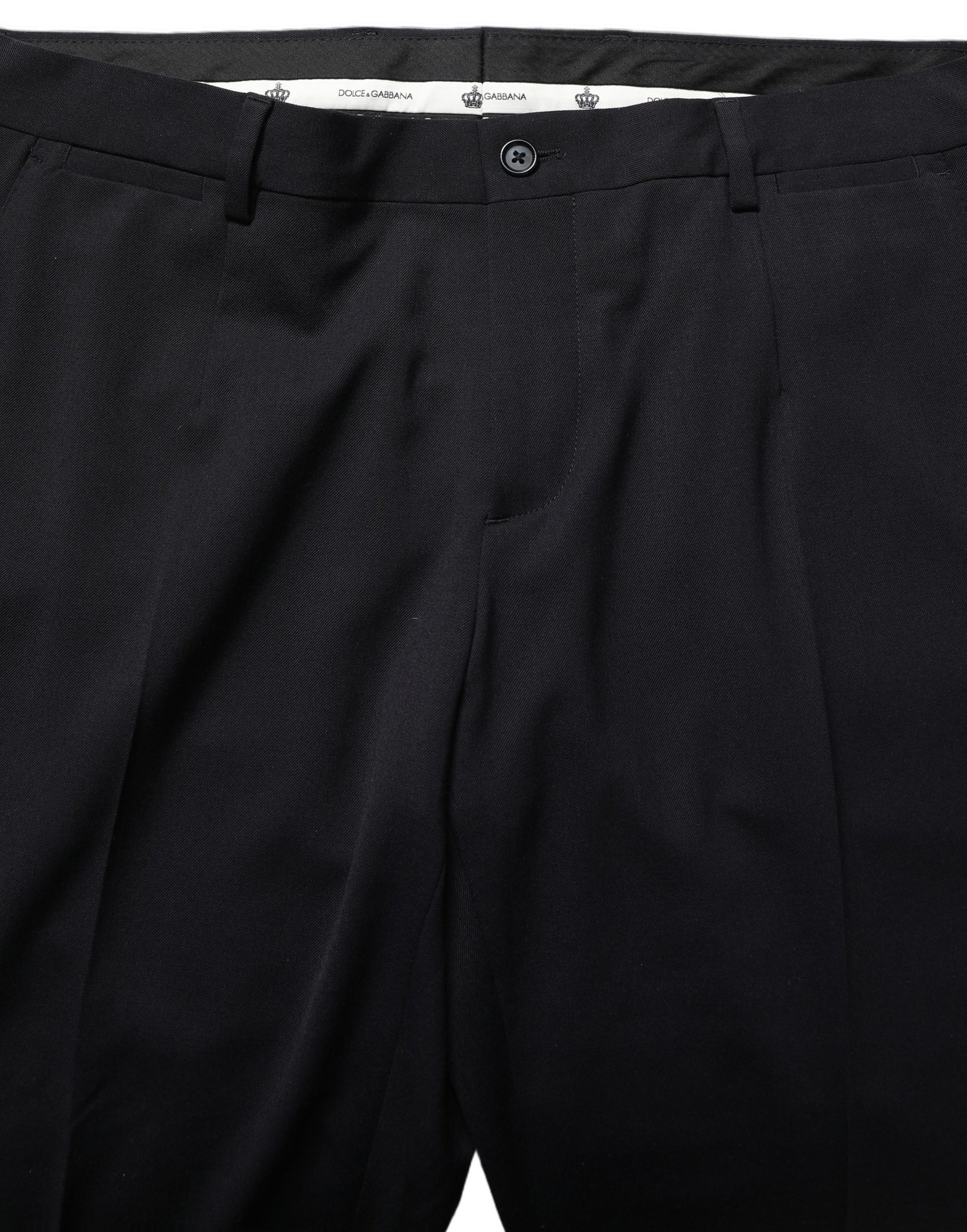 Dolce & Gabbana Black Wool Tapered Leg Dress Trouser Pants