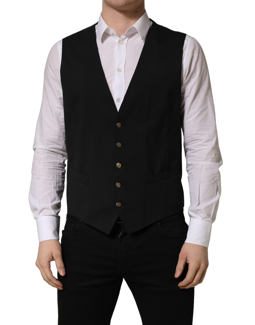 Gilet Dolce & Gabbana noir à simple boutonnage pour homme